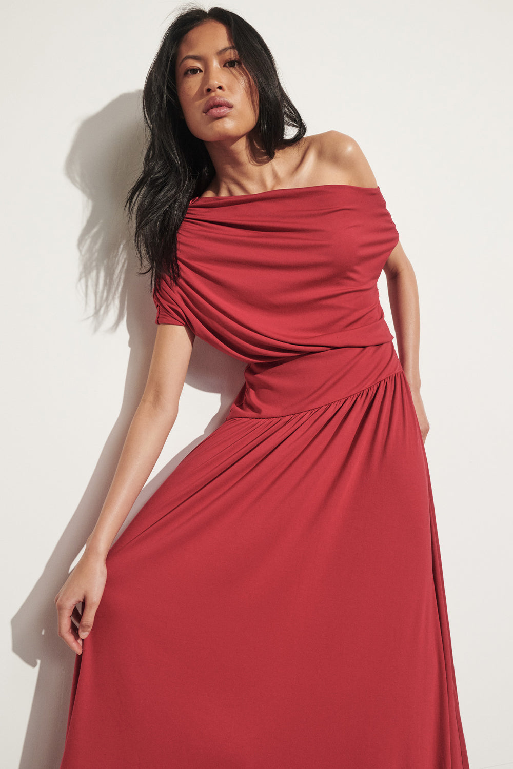 ELSIE RED MODAL ASYM MAXI DRESS