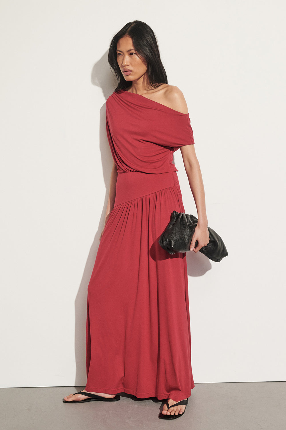 ELSIE RED MODAL ASYM MAXI DRESS