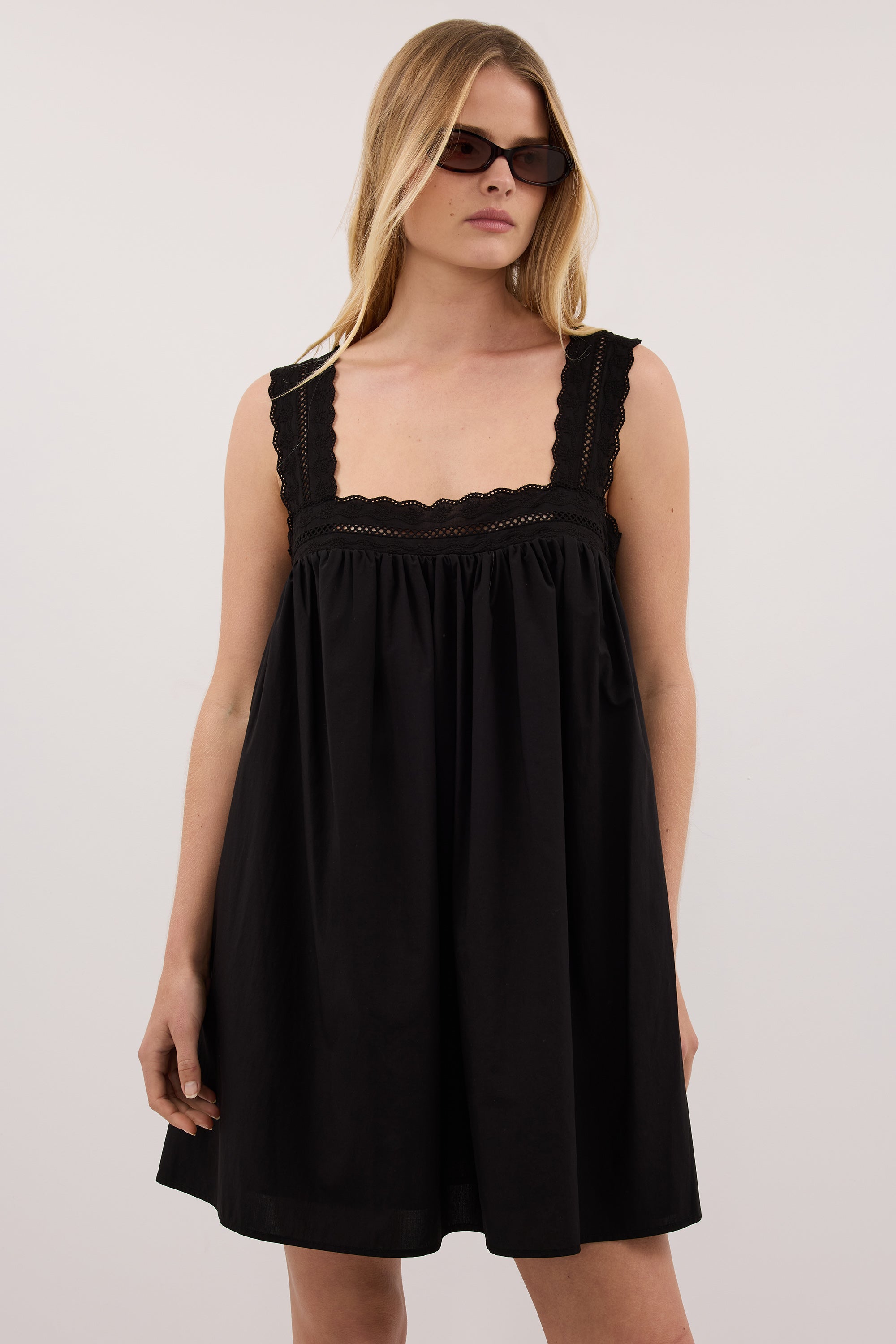 MIRANDA BLACK LACE TRIM MINI DRESS