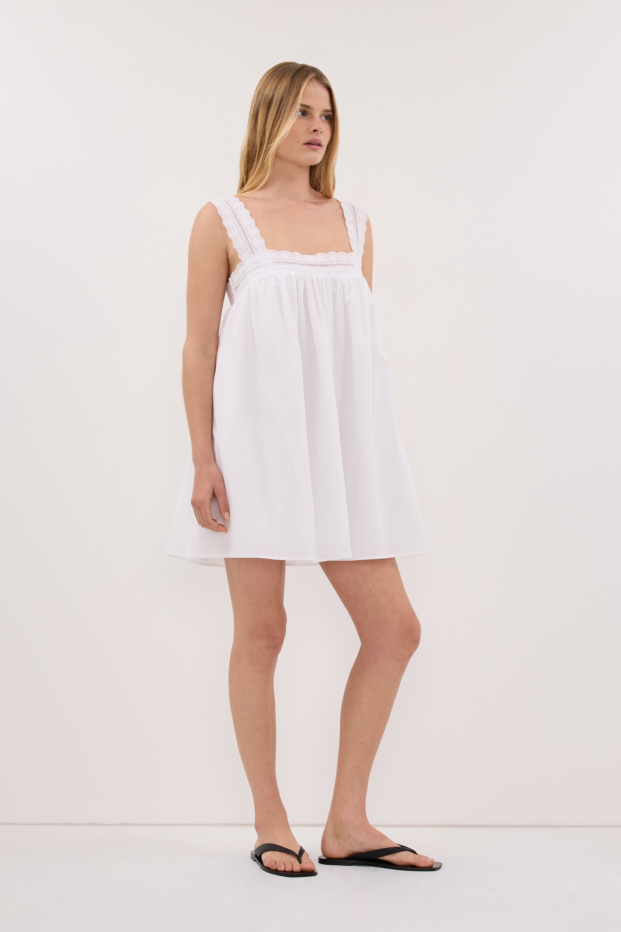 MIRANDA WHITE LACE TRIM MINI DRESS