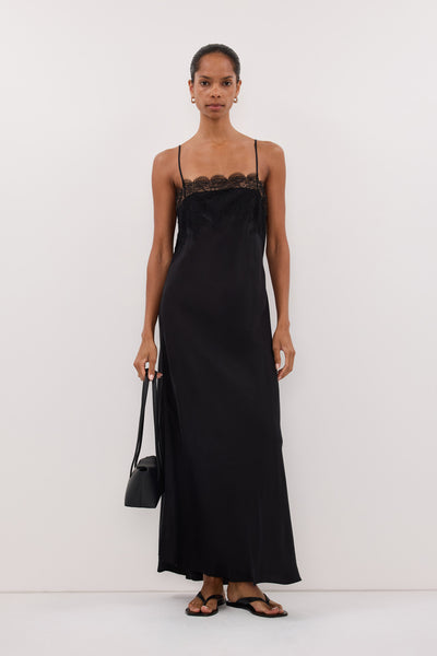 Kristen wearing MINA BLACK CUPRO LACE DRESS