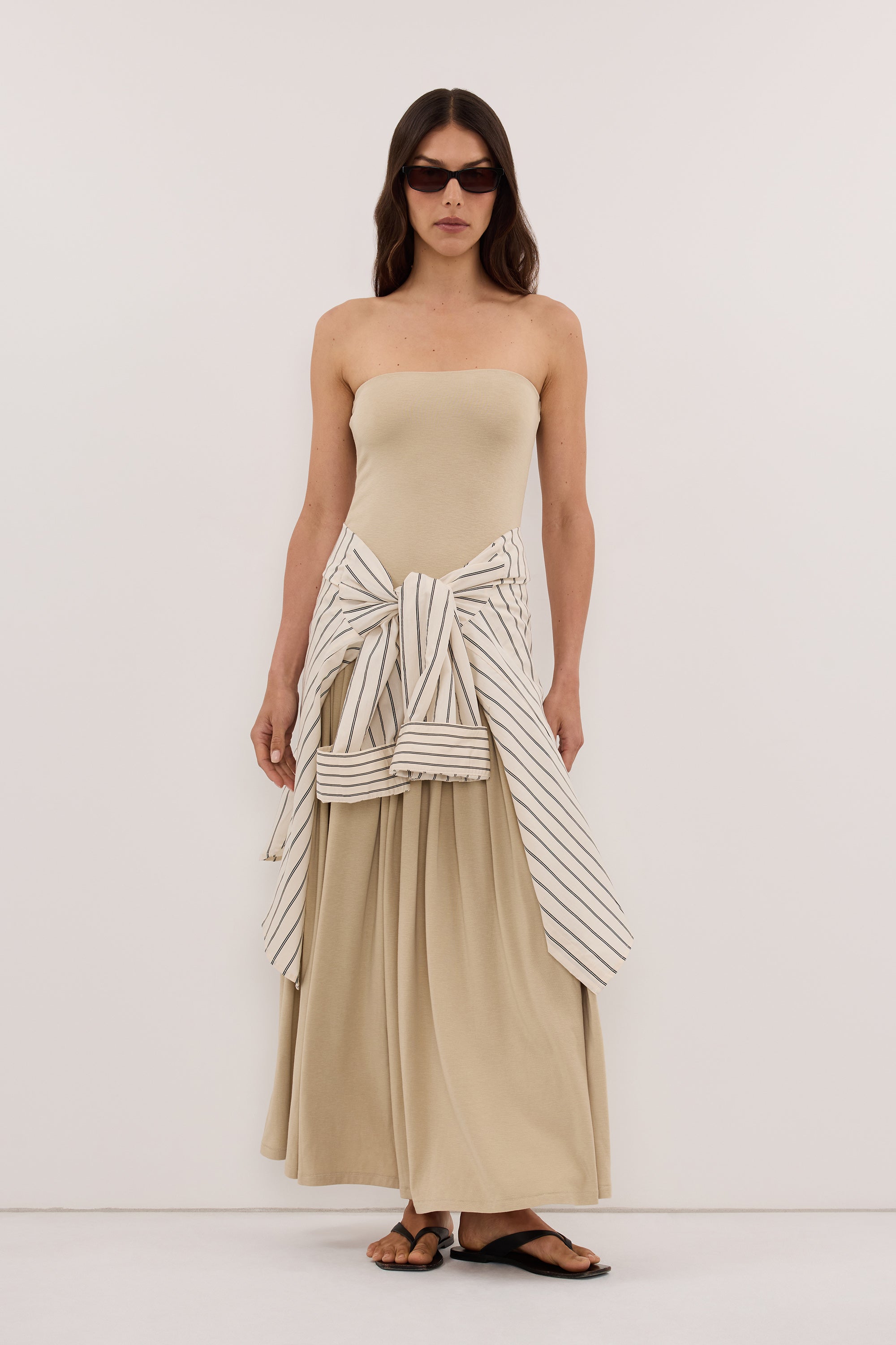 AVEN ELM SAGE BANDEAU MAXI DRESS