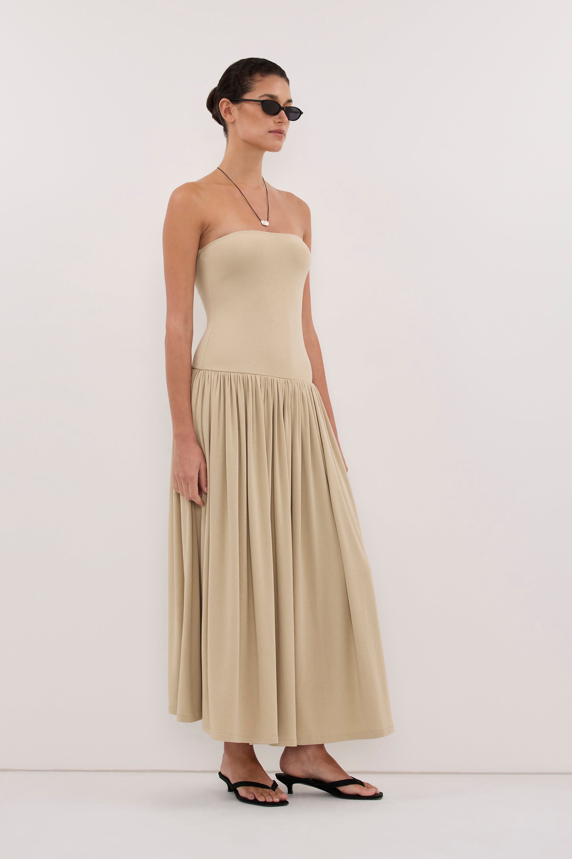 AVEN ELM SAGE BANDEAU MAXI DRESS