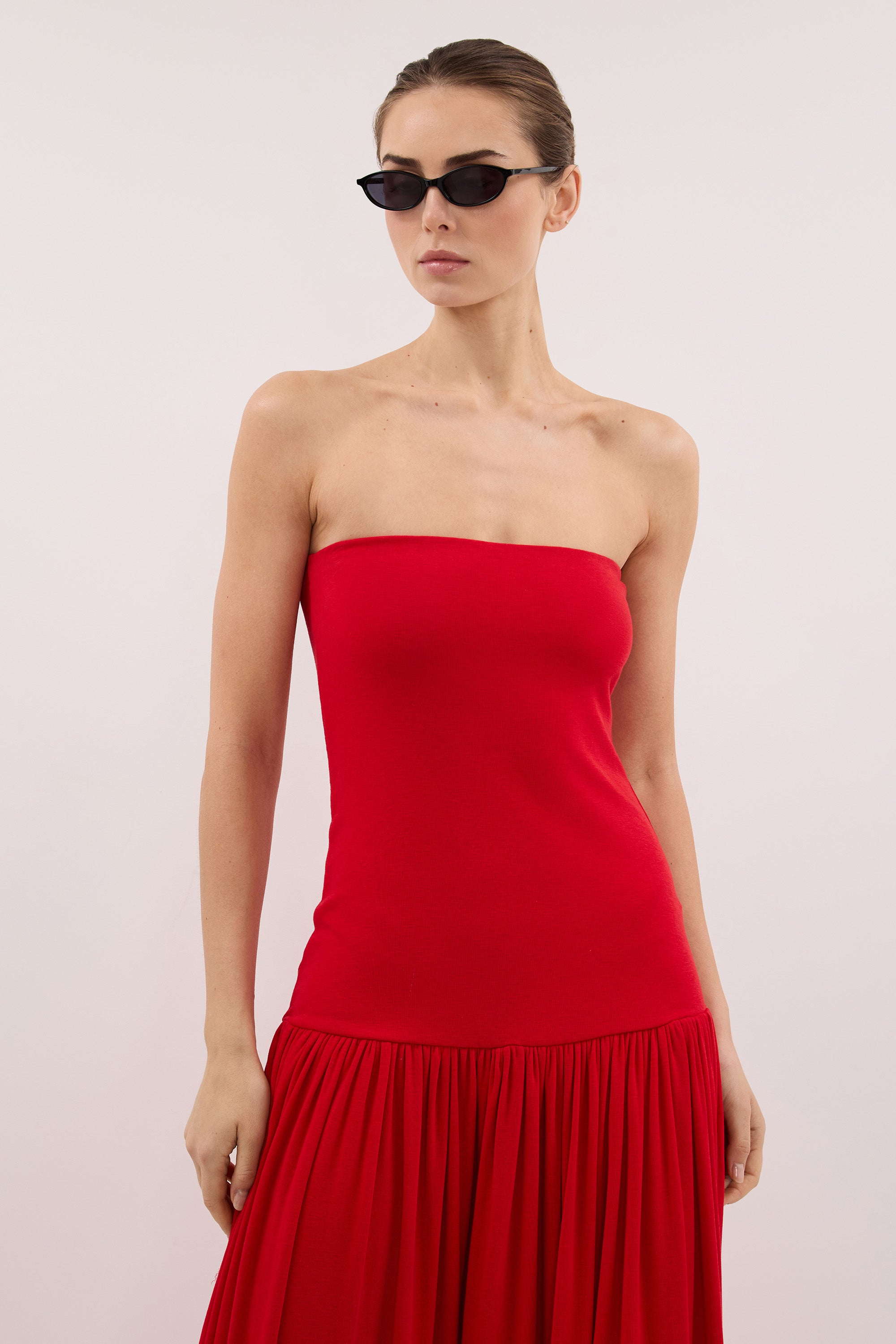AVEN RED BANDEAU MAXI DRESS - PRE ORDER