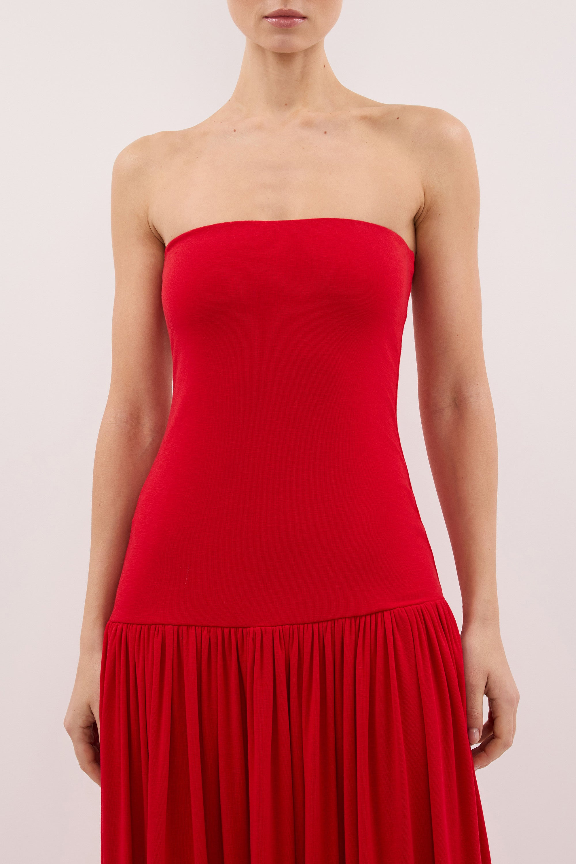 AVEN RED BANDEAU MAXI DRESS - PRE ORDER
