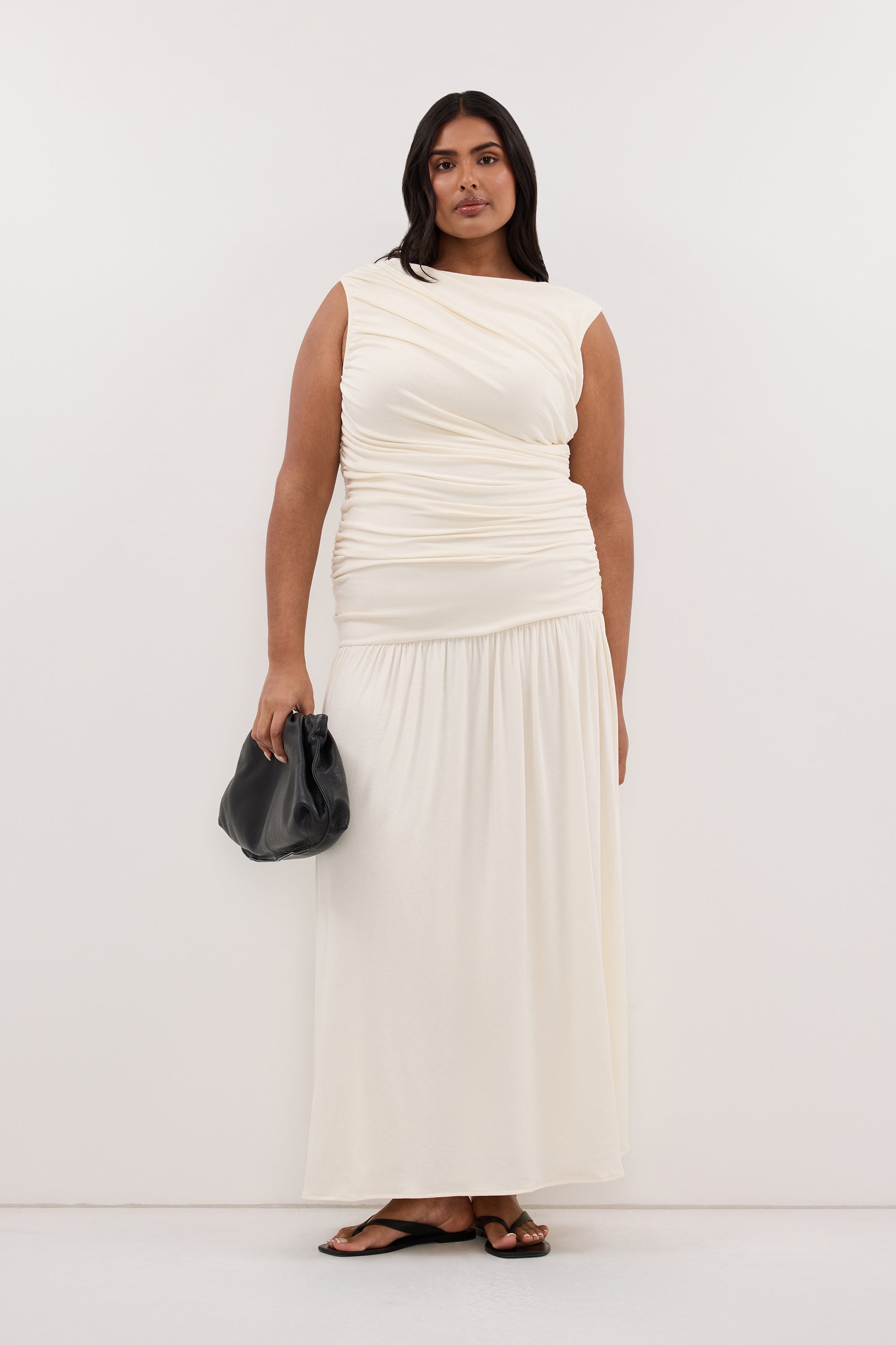 LOLA CREAM RUCHED MAXI DRESS