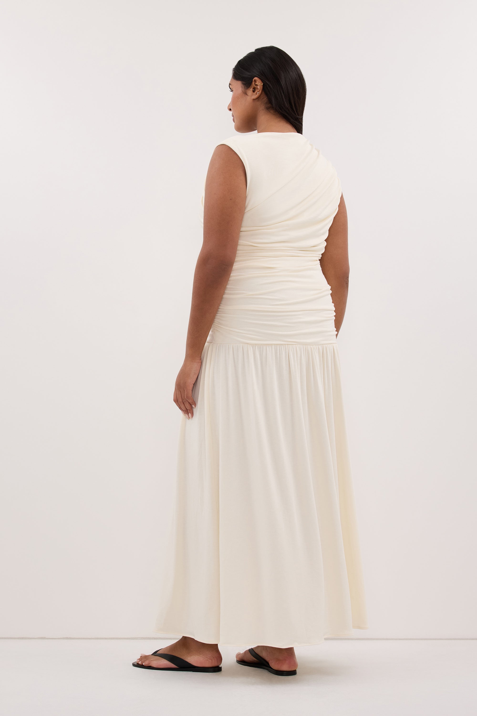 LOLA CREAM RUCHED MAXI DRESS