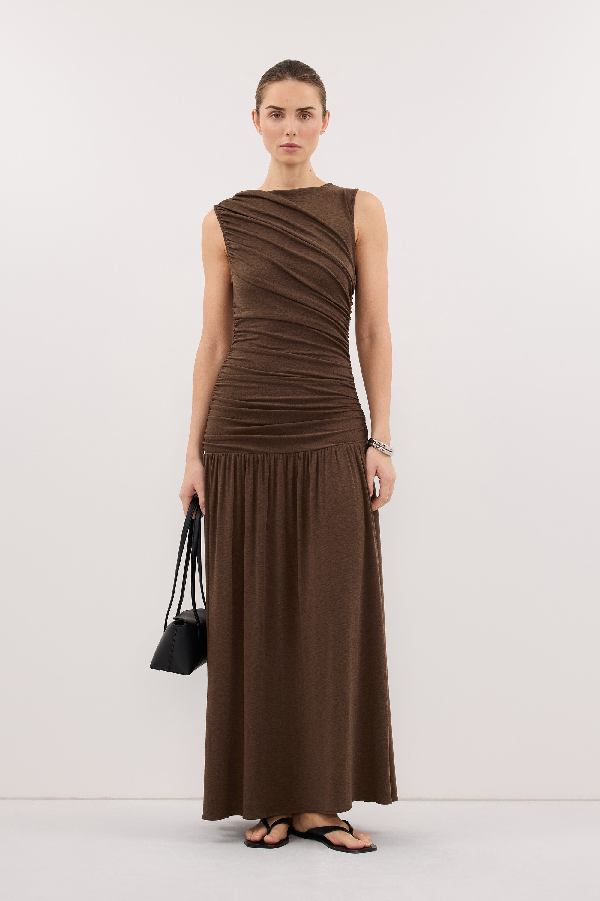 LOLA KHAKI RUCHED MAXI DRESS
