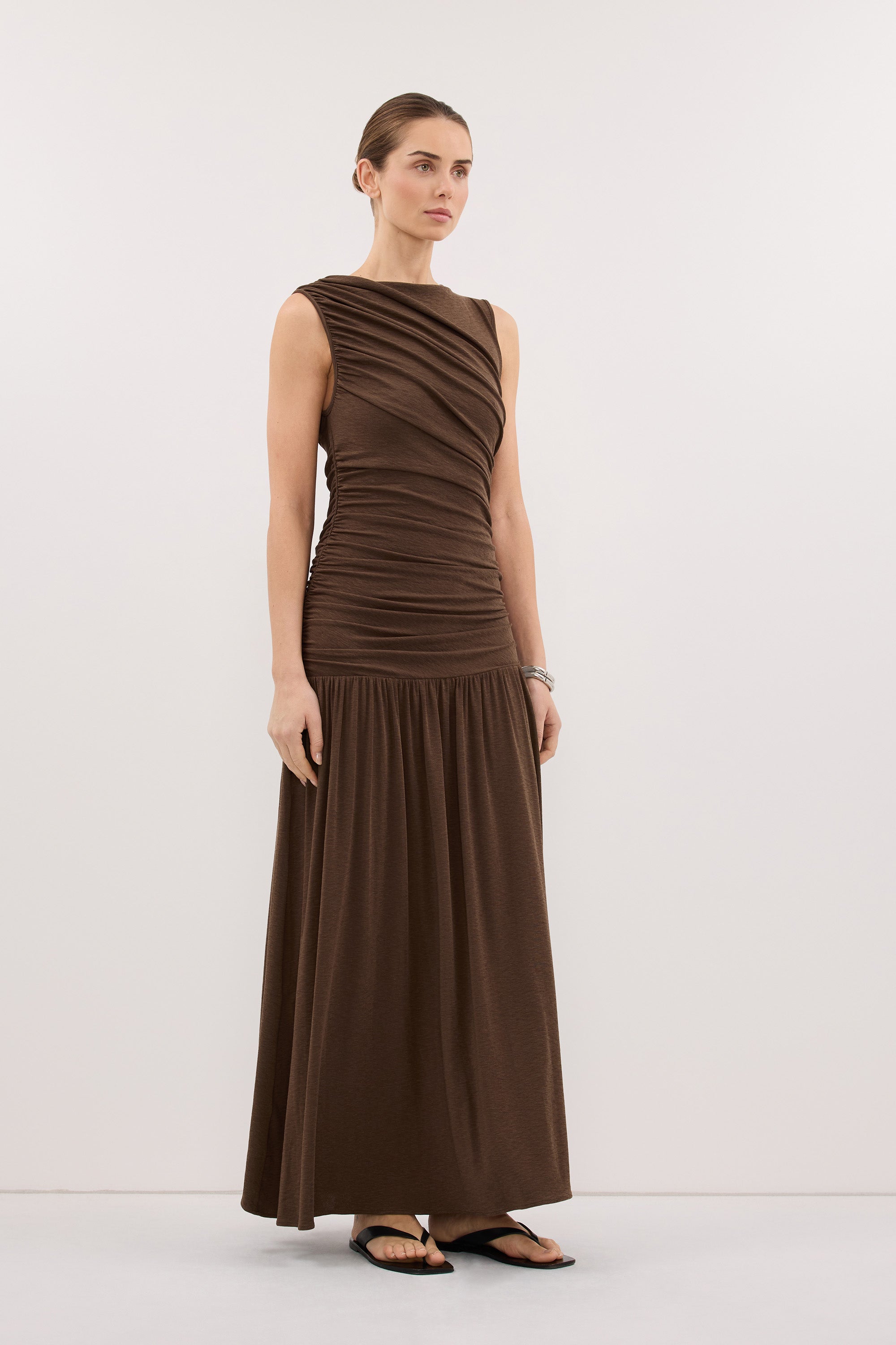LOLA KHAKI RUCHED MAXI DRESS