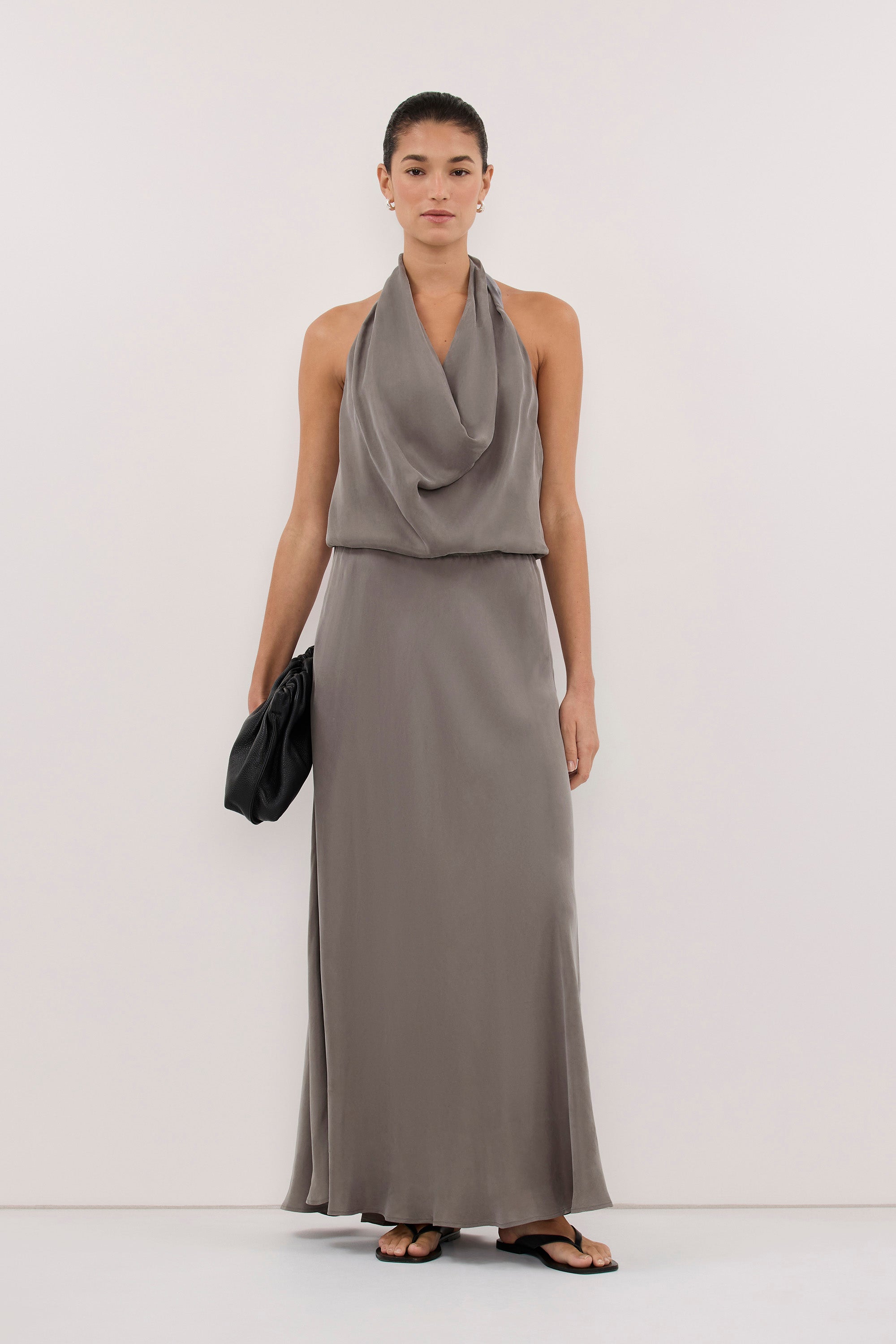 ADELE STEEL GREY CUPRO MIDI DRESS - PRE ORDER
