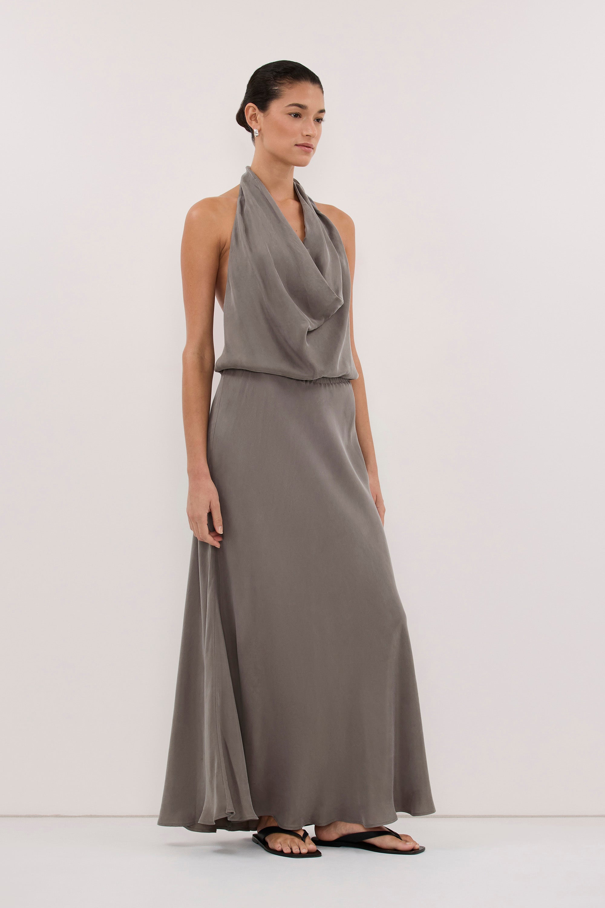 ADELE STEEL GREY CUPRO MIDI DRESS - PRE ORDER