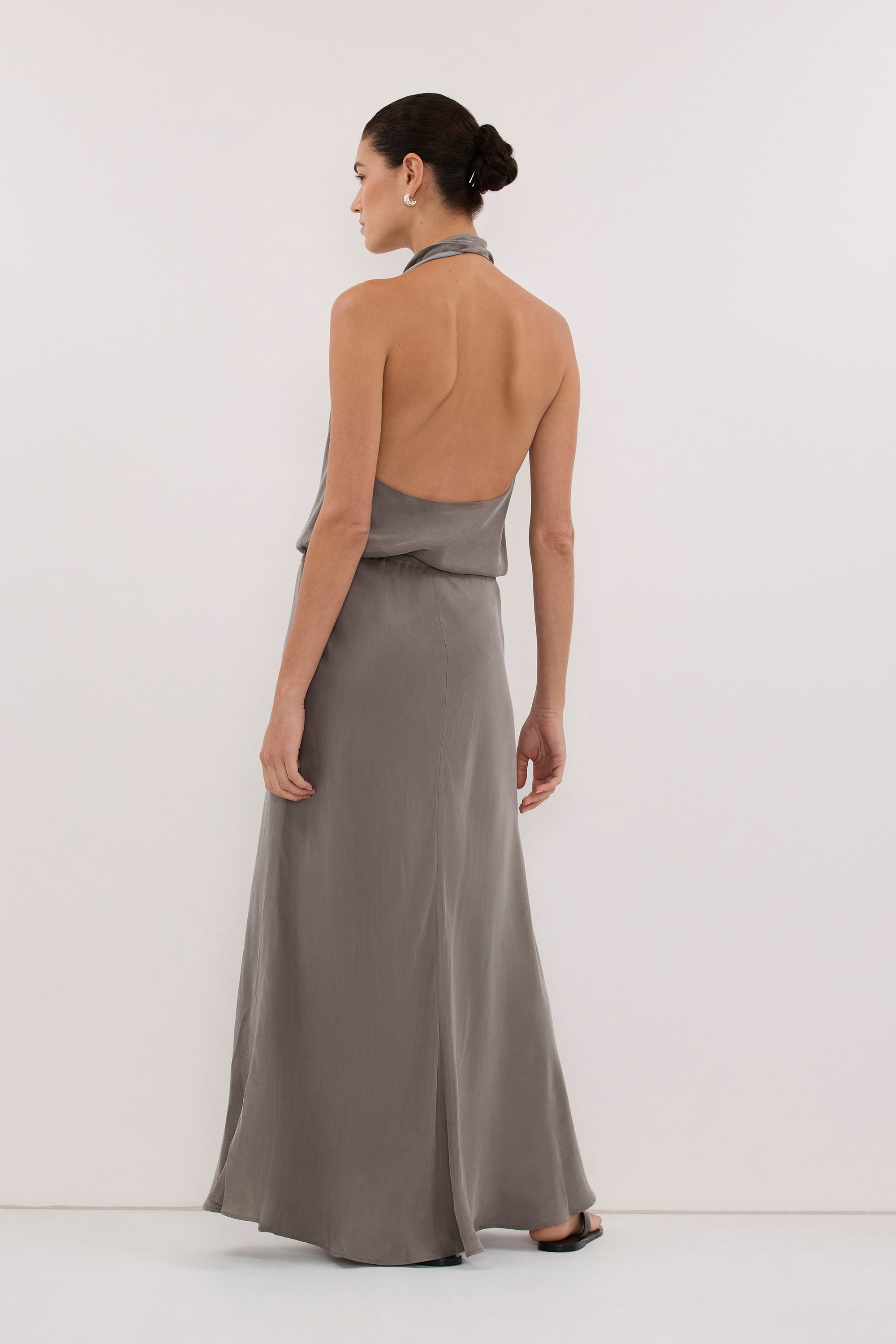 ADELE STEEL GREY CUPRO MIDI DRESS - PRE ORDER