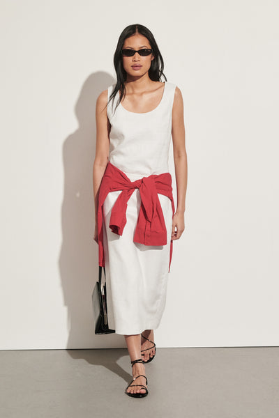 Ploy wearing AURELI WHITE LINEN MIDI DRESS