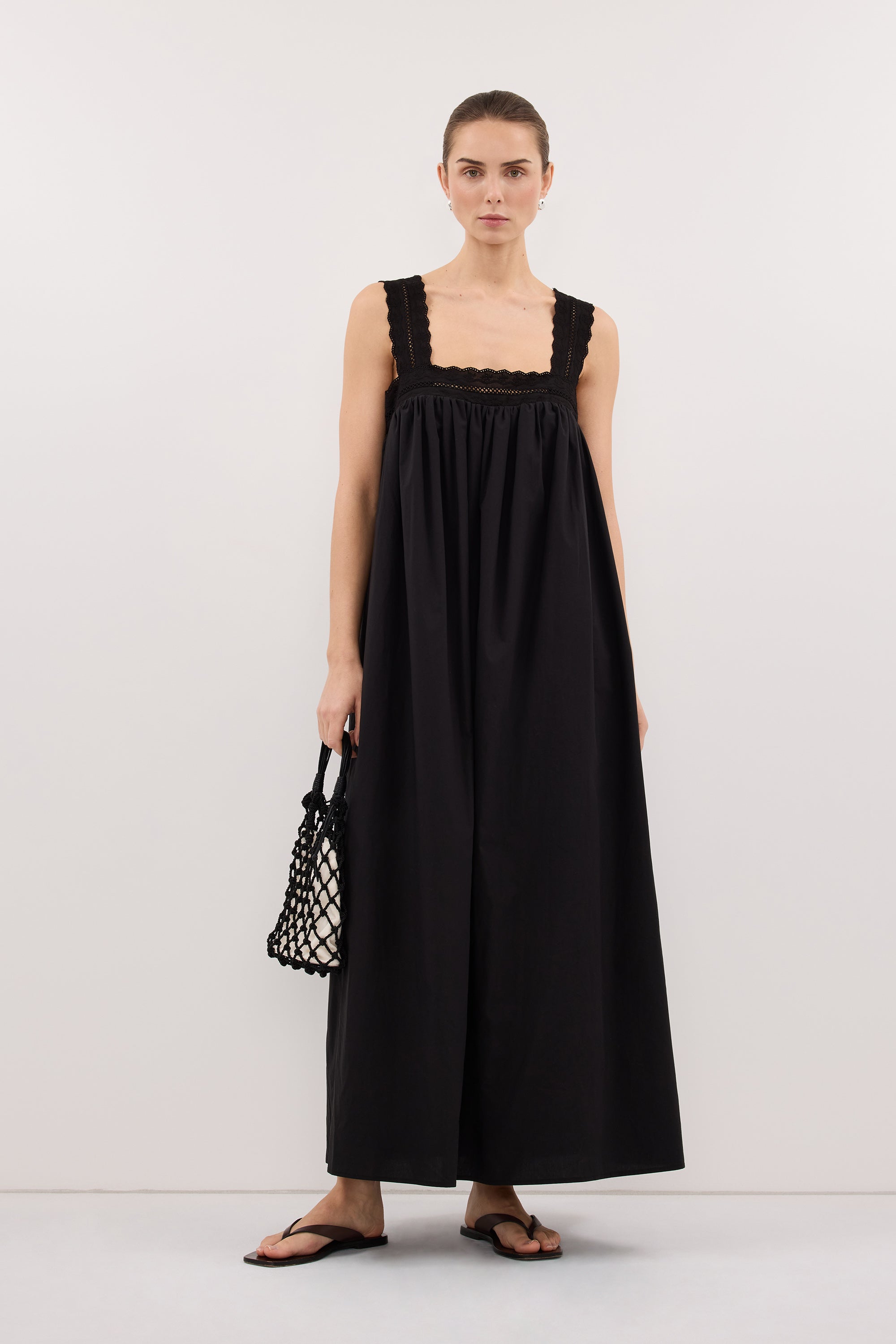 MIRANDA BLACK LACE TRIM MIDI DRESS