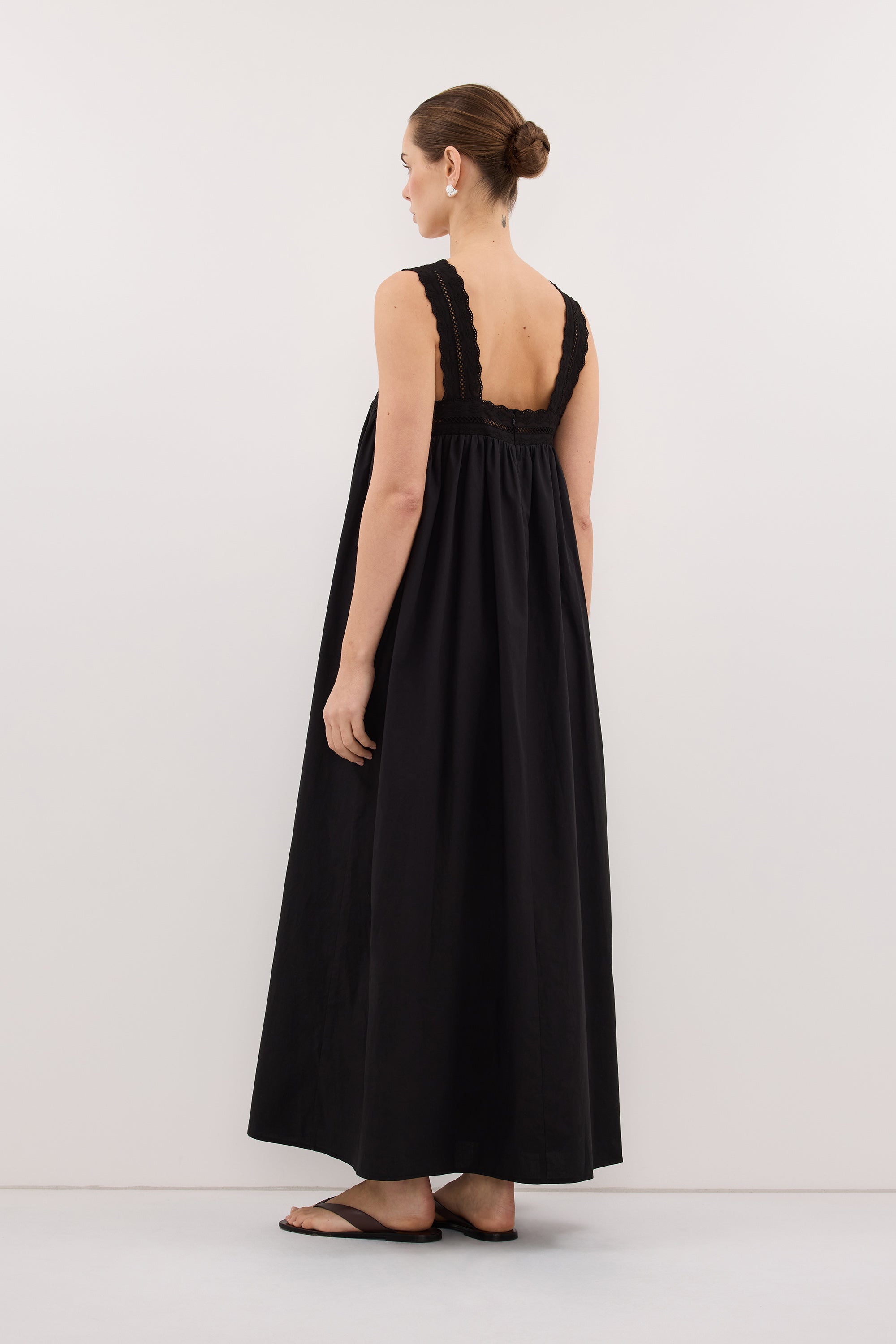 MIRANDA BLACK LACE TRIM MIDI DRESS