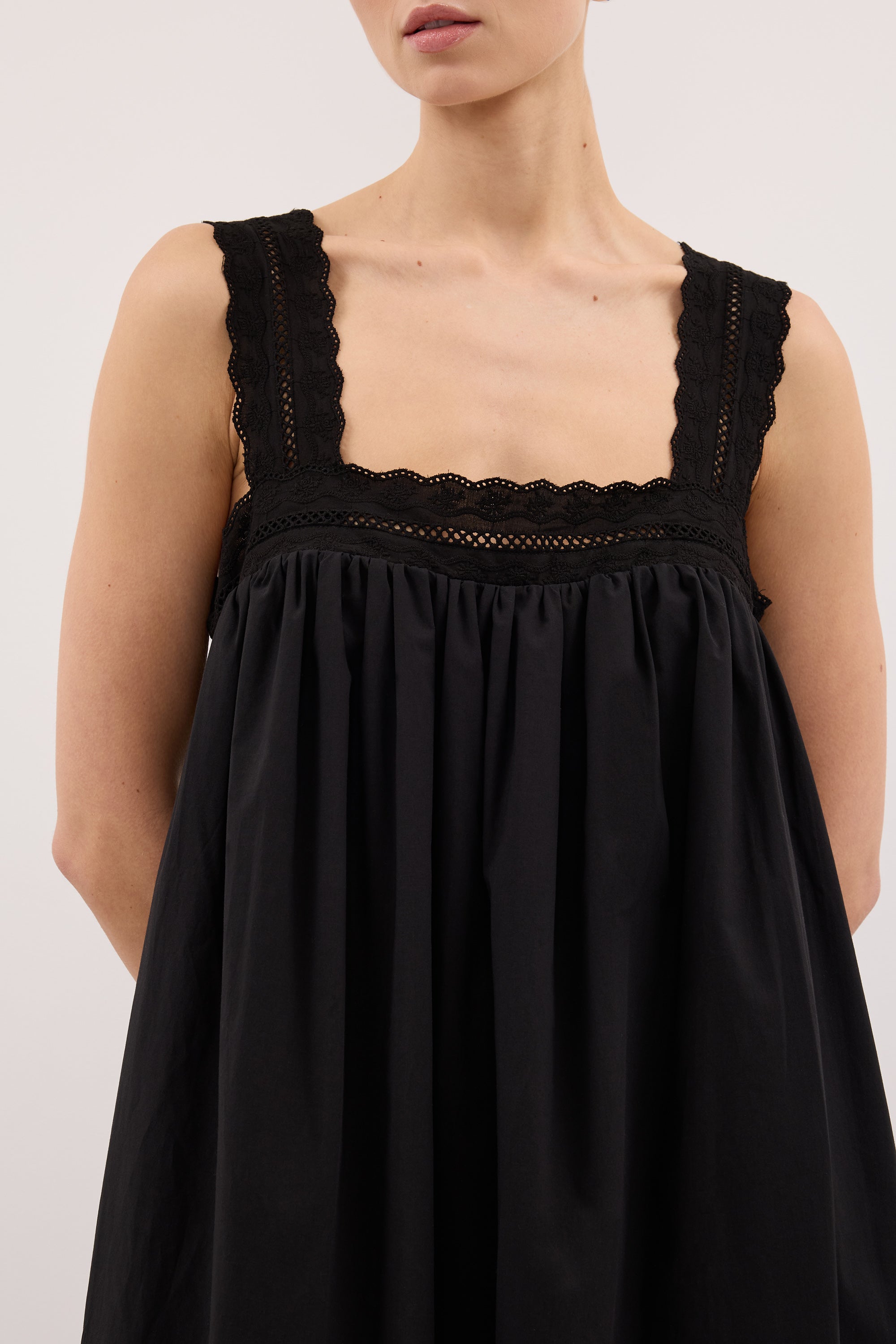 MIRANDA BLACK LACE TRIM MIDI DRESS