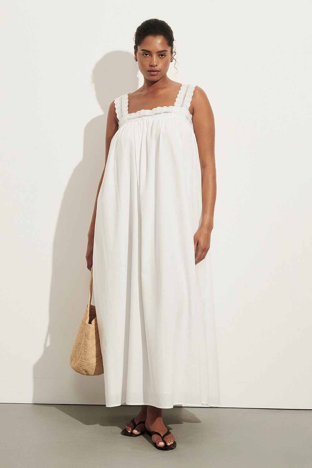 MIRANDA WHITE LACE TRIM MIDI DRESS
