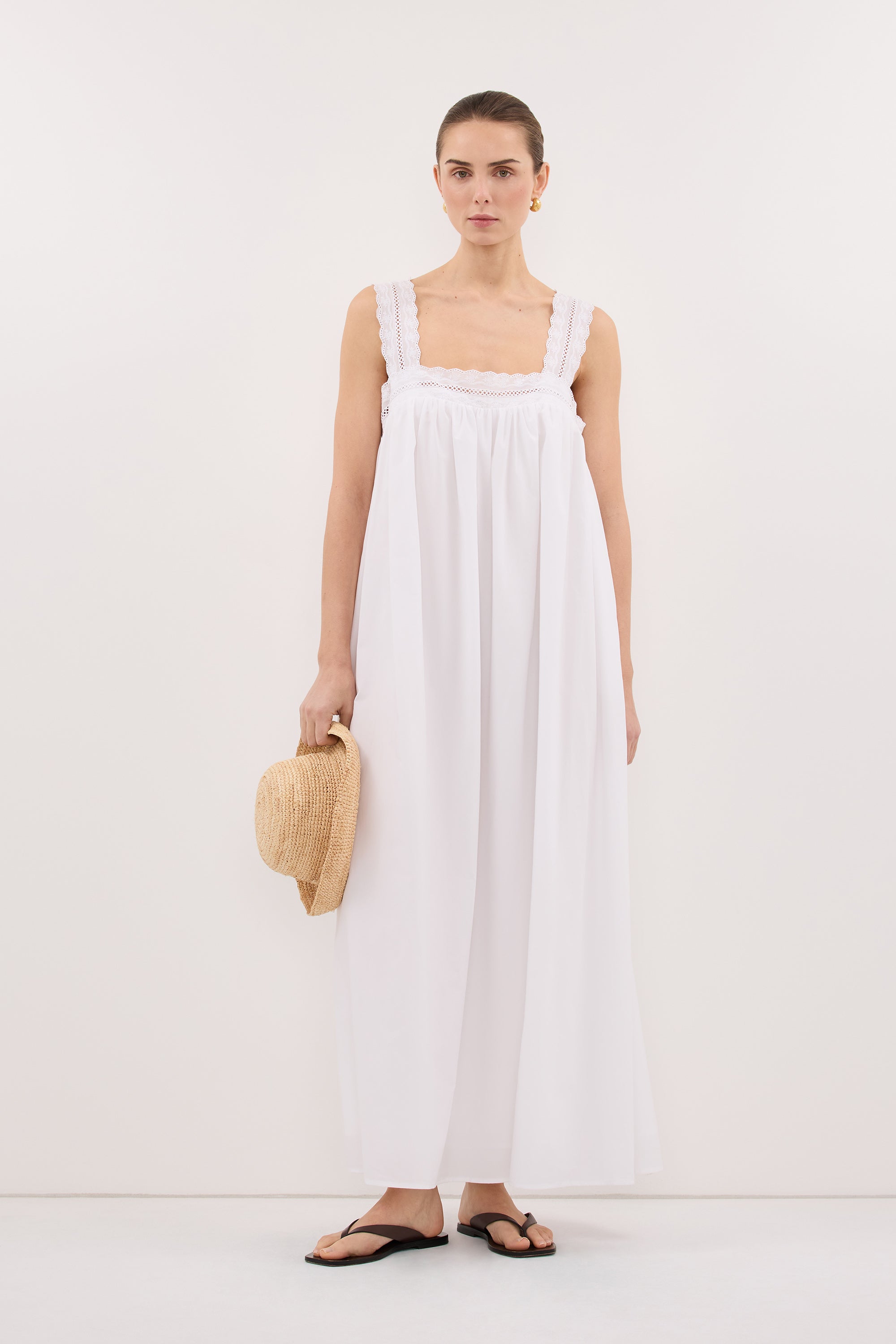 MIRANDA WHITE LACE TRIM MIDI DRESS