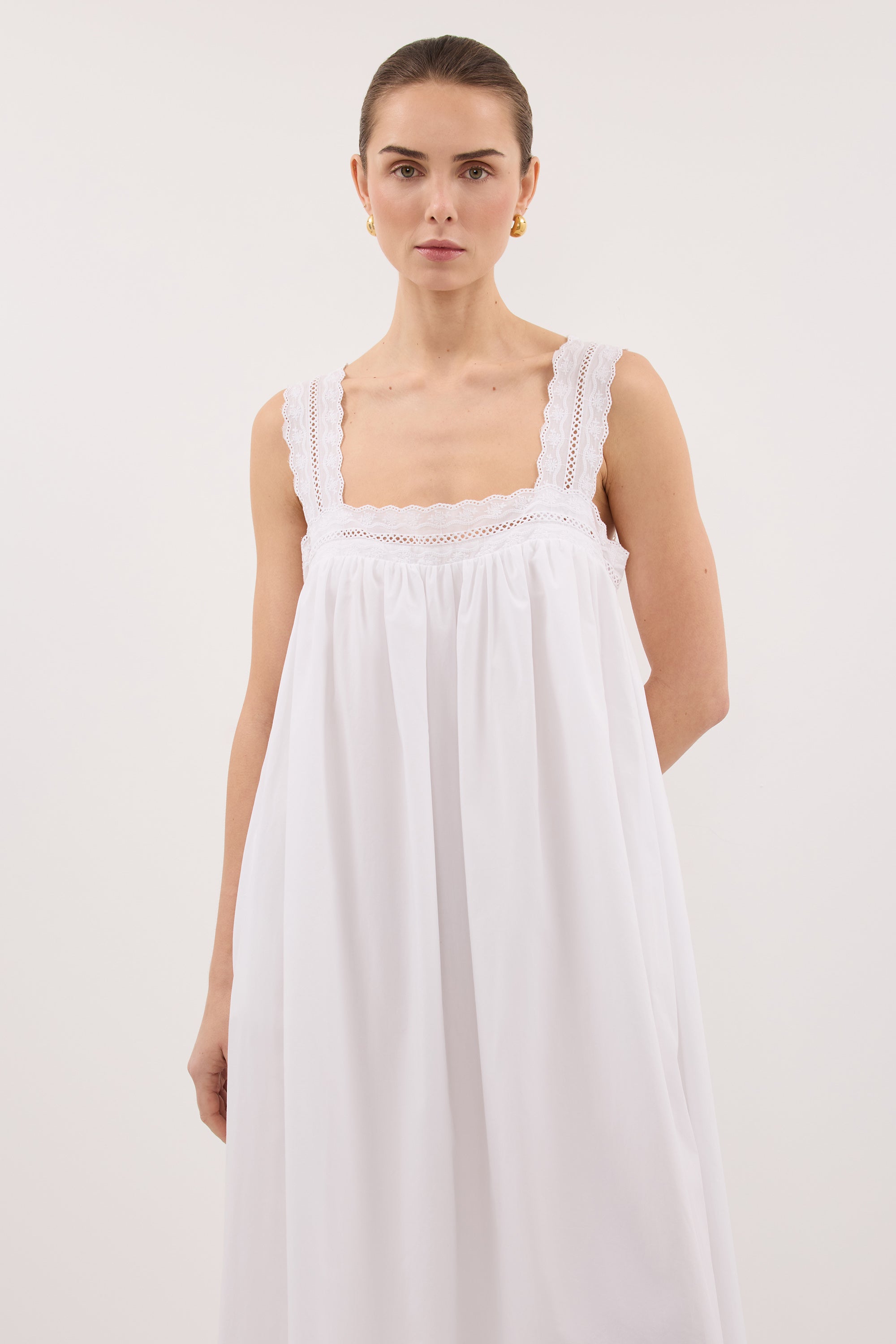 MIRANDA WHITE LACE TRIM MIDI DRESS