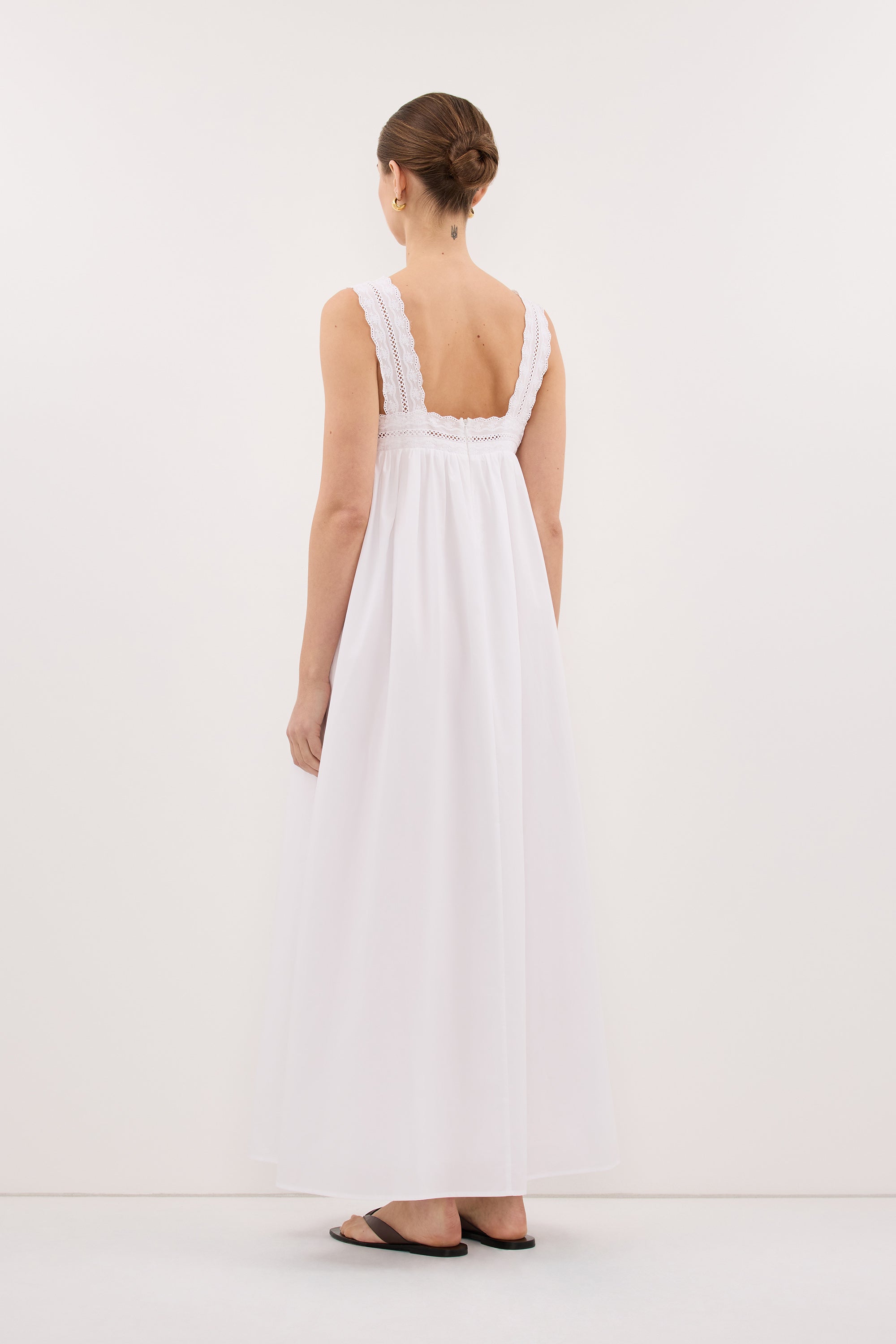 MIRANDA WHITE LACE TRIM MIDI DRESS
