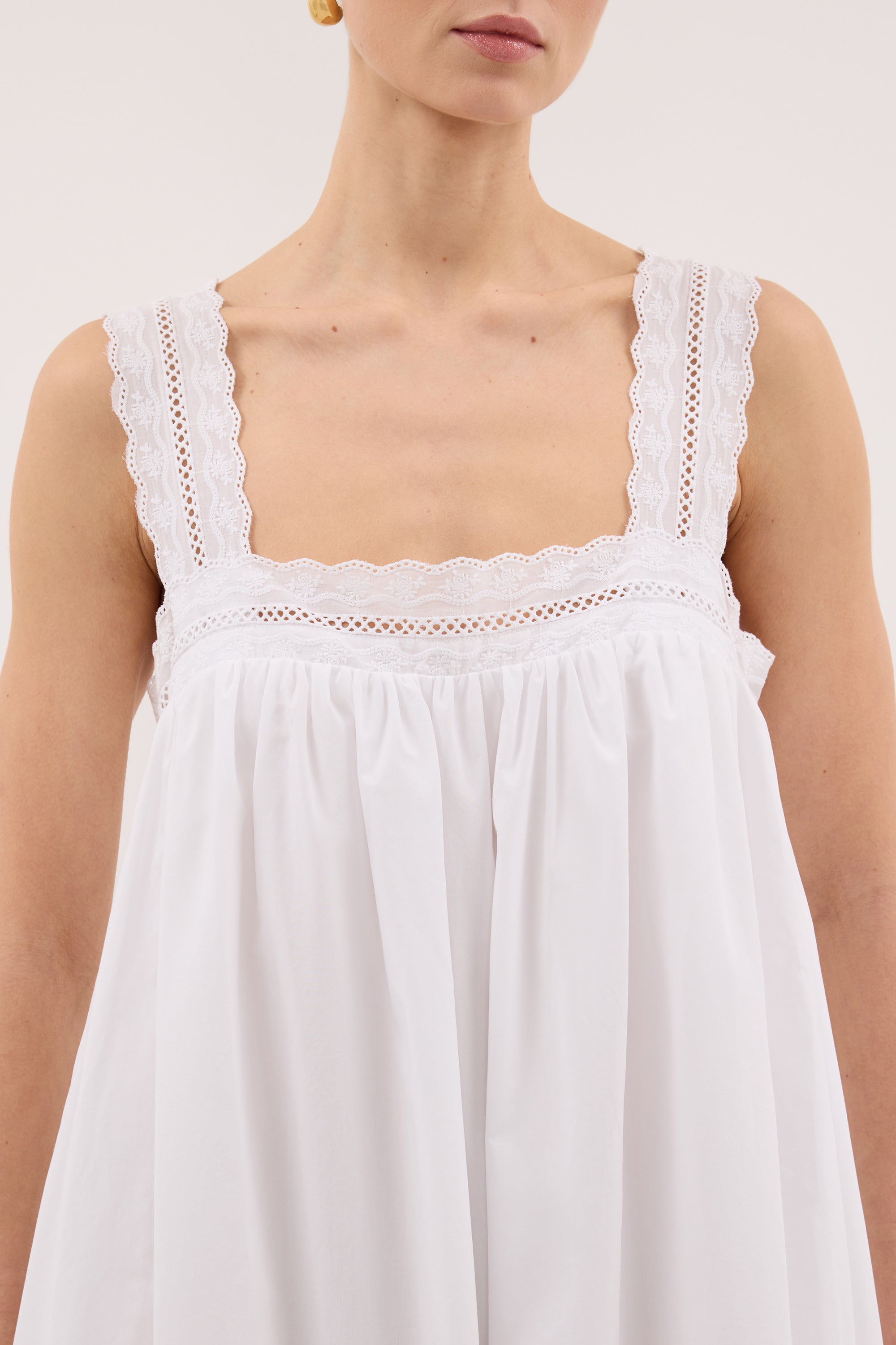 MIRANDA WHITE LACE TRIM MIDI DRESS