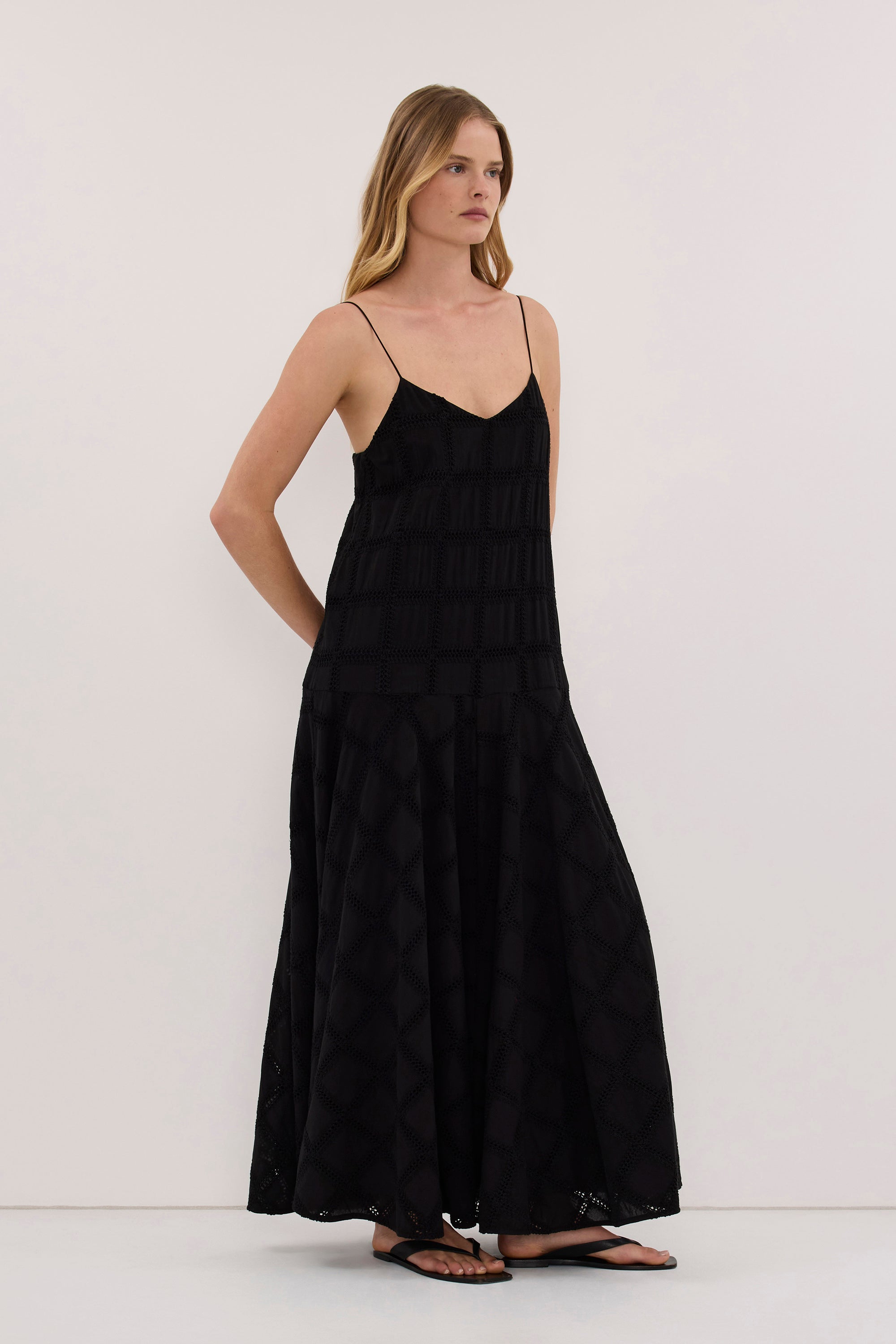 ANNIKA BLACK COTTON MIDI DRESS