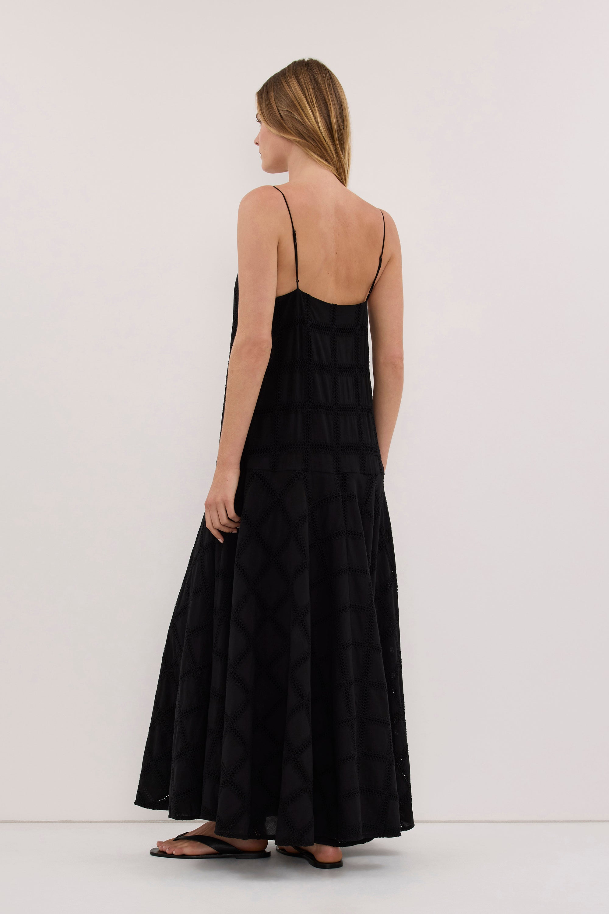 ANNIKA BLACK COTTON MIDI DRESS