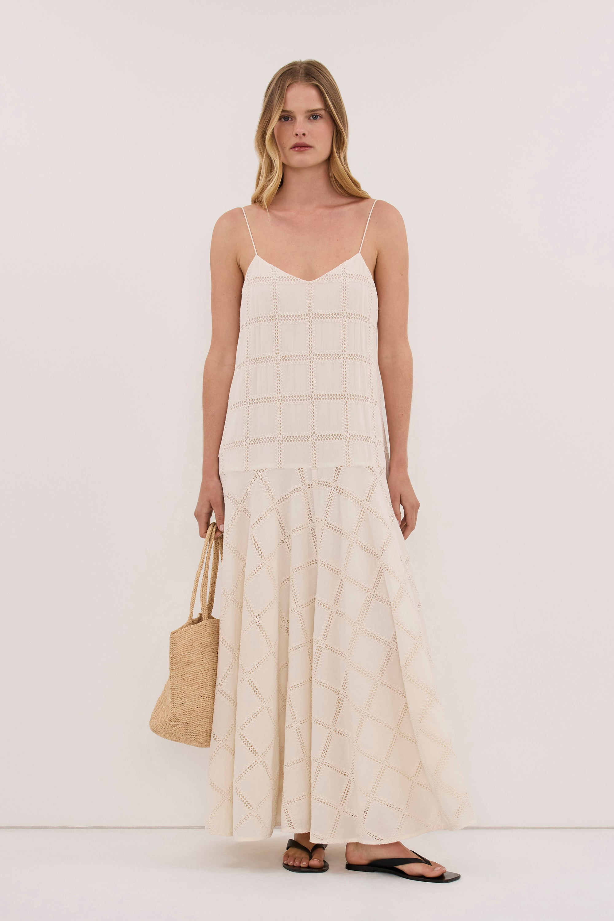 ANNIKA CREAM COTTON MIDI DRESS