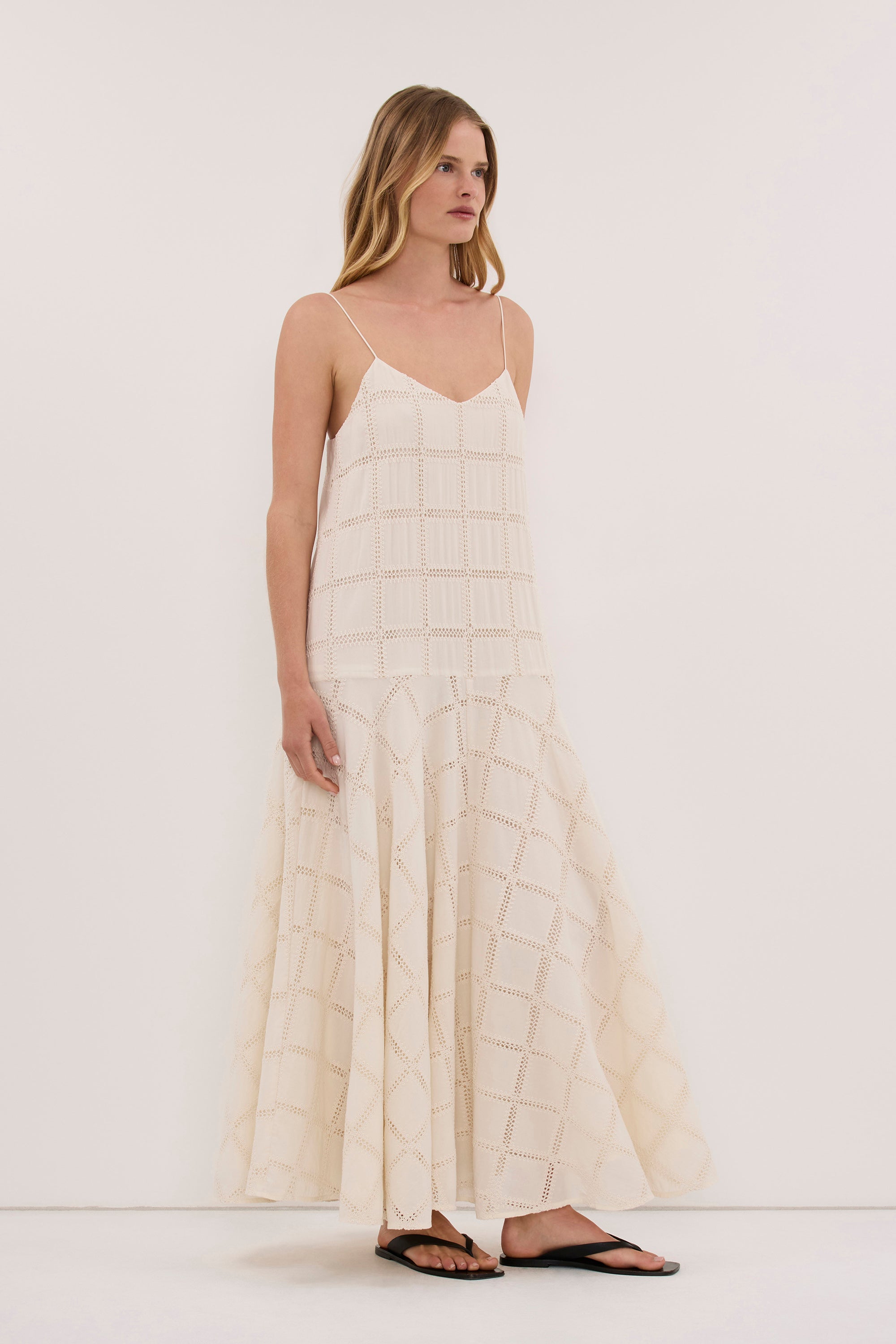 ANNIKA CREAM COTTON MIDI DRESS