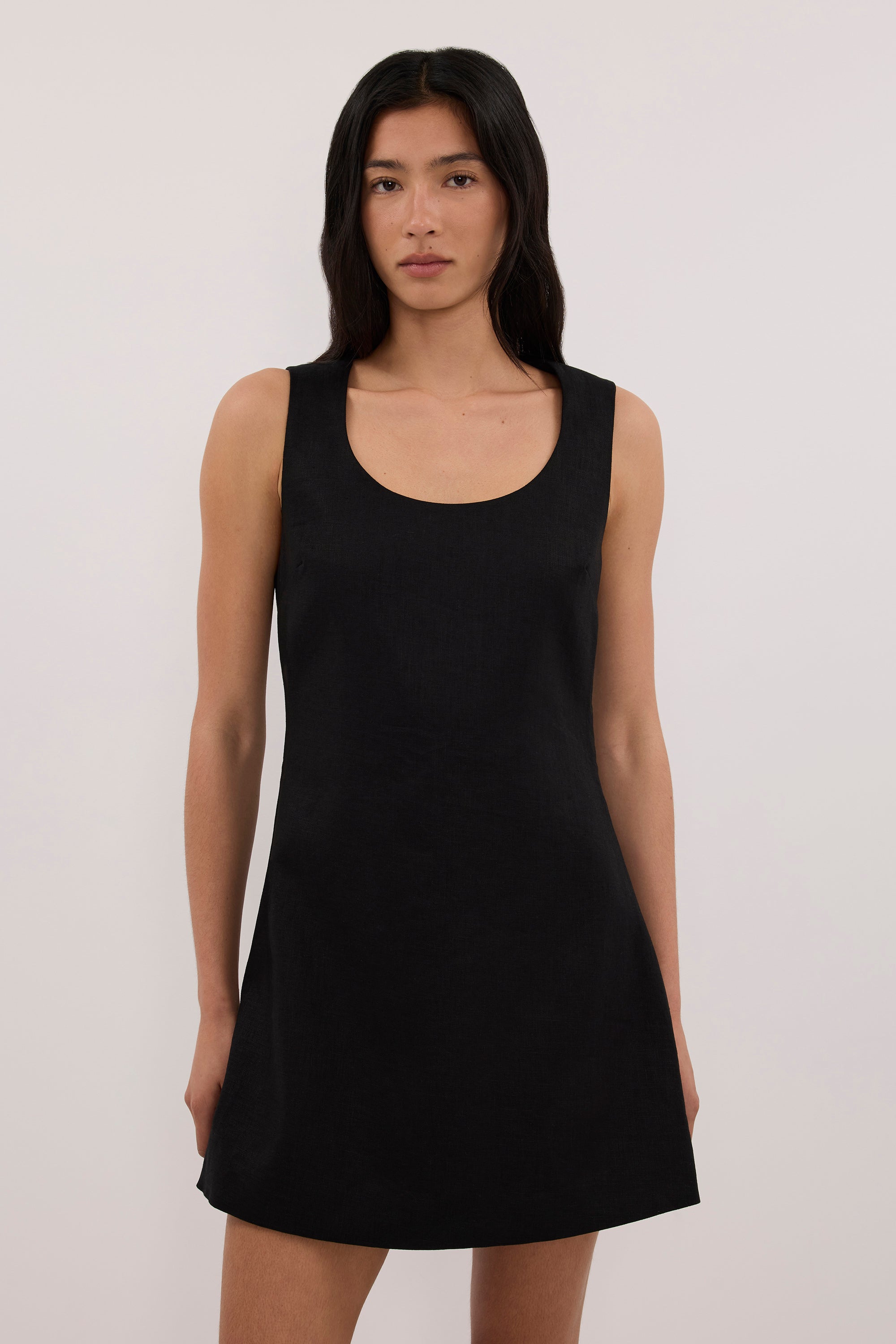 AURELI BLACK LINEN MINI DRESS