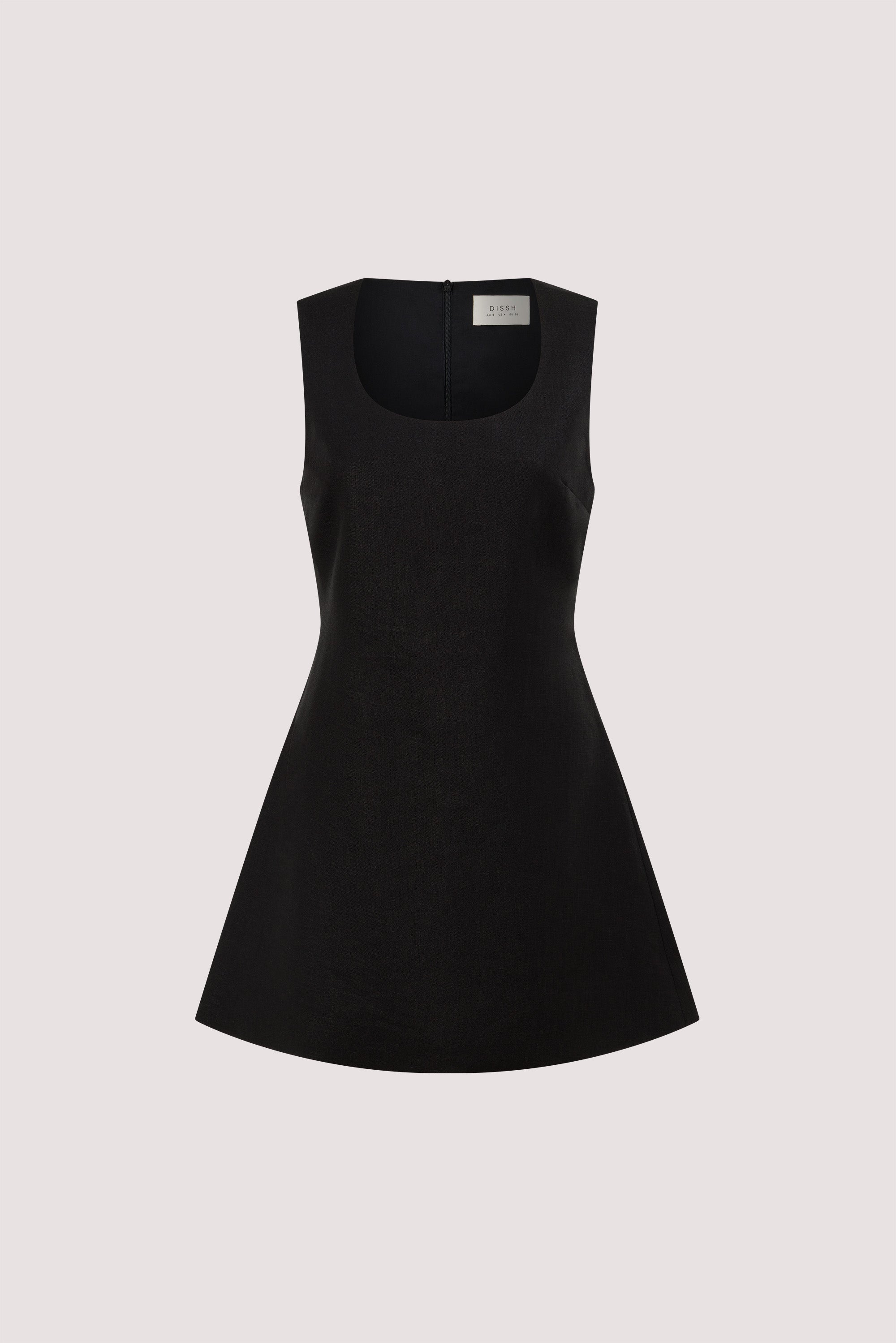 AURELI BLACK LINEN MINI DRESS