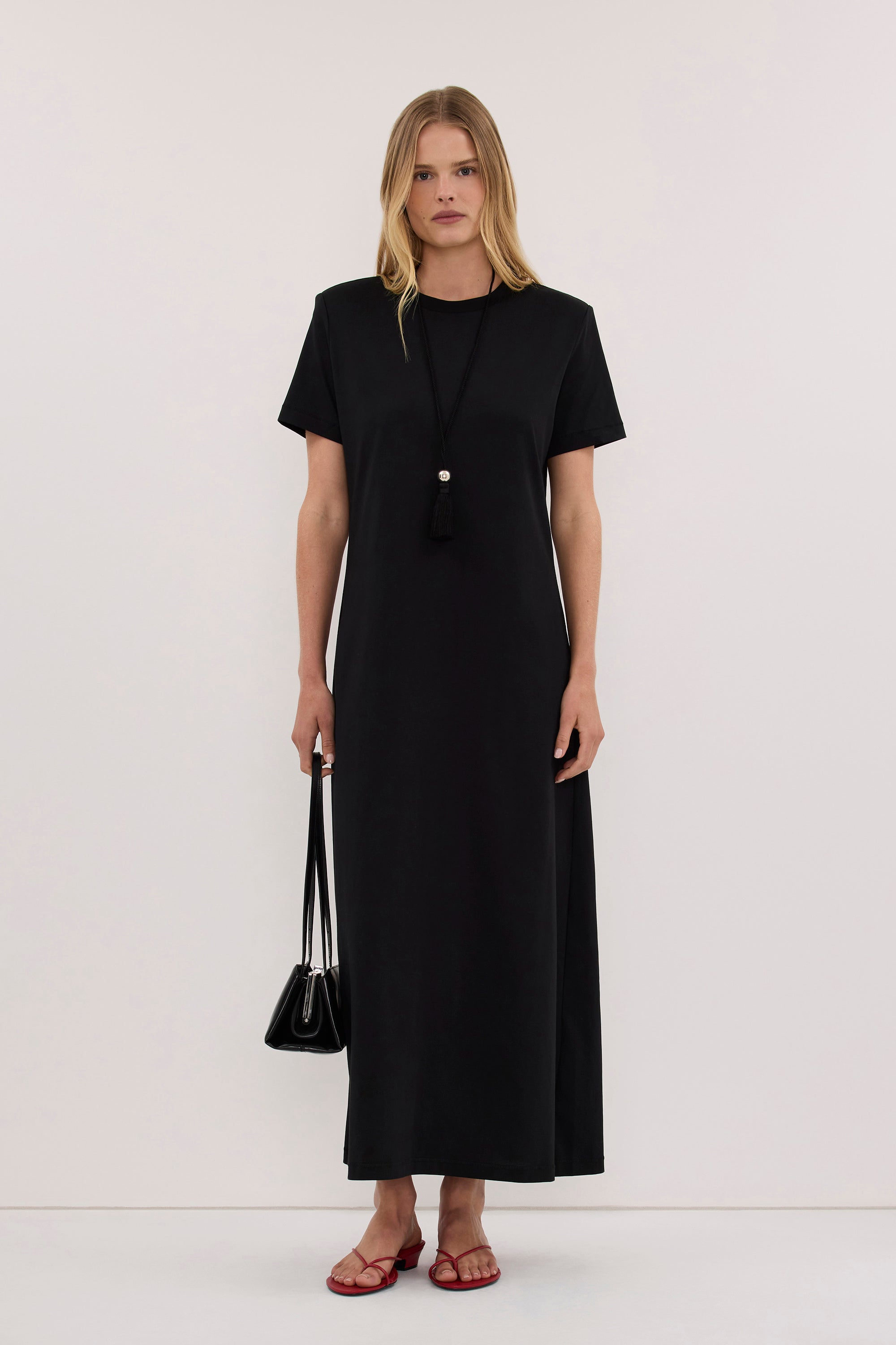 DARCY BLACK SHOULDER PAD MAXI DRESS
