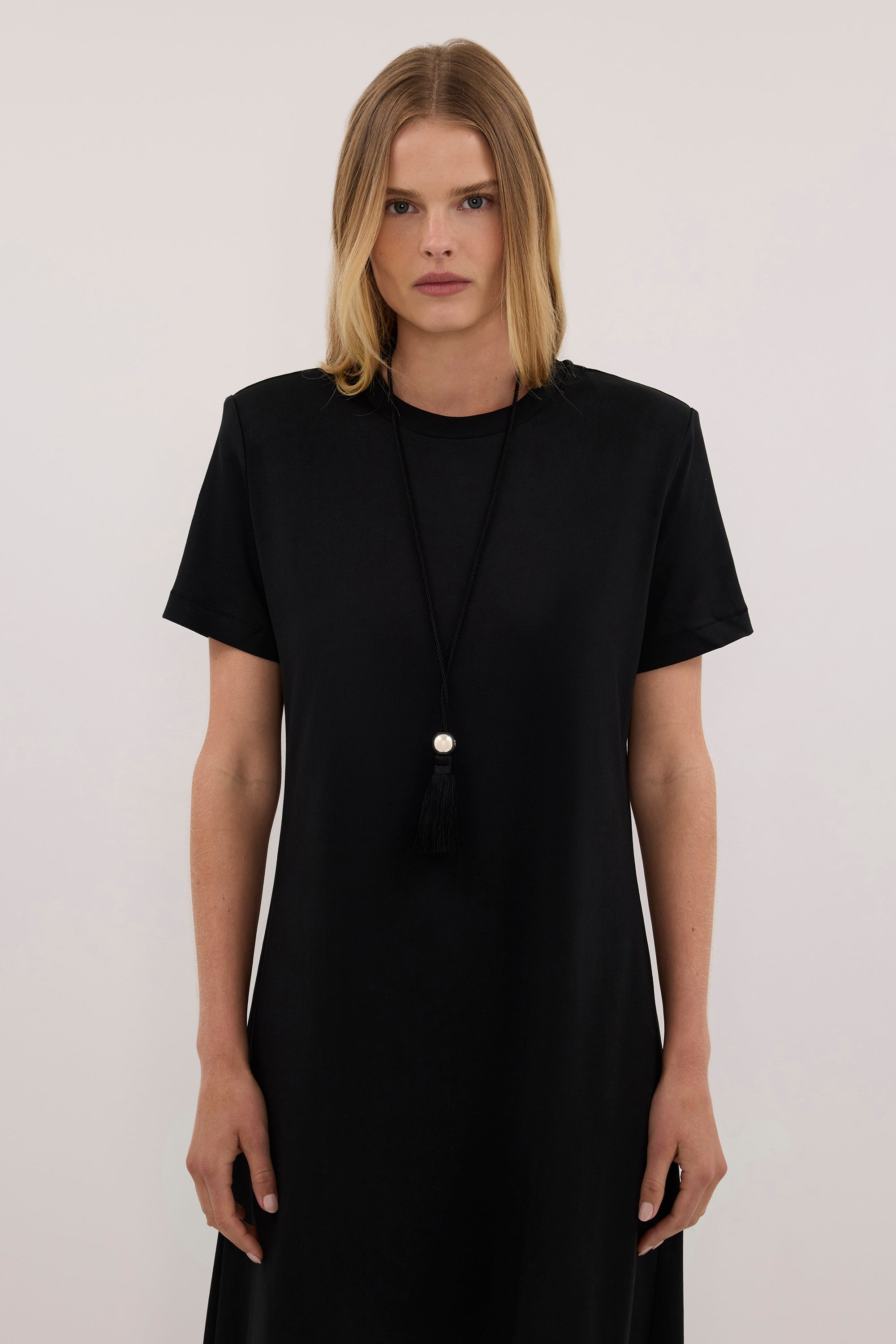 DARCY BLACK SHOULDER PAD MAXI DRESS
