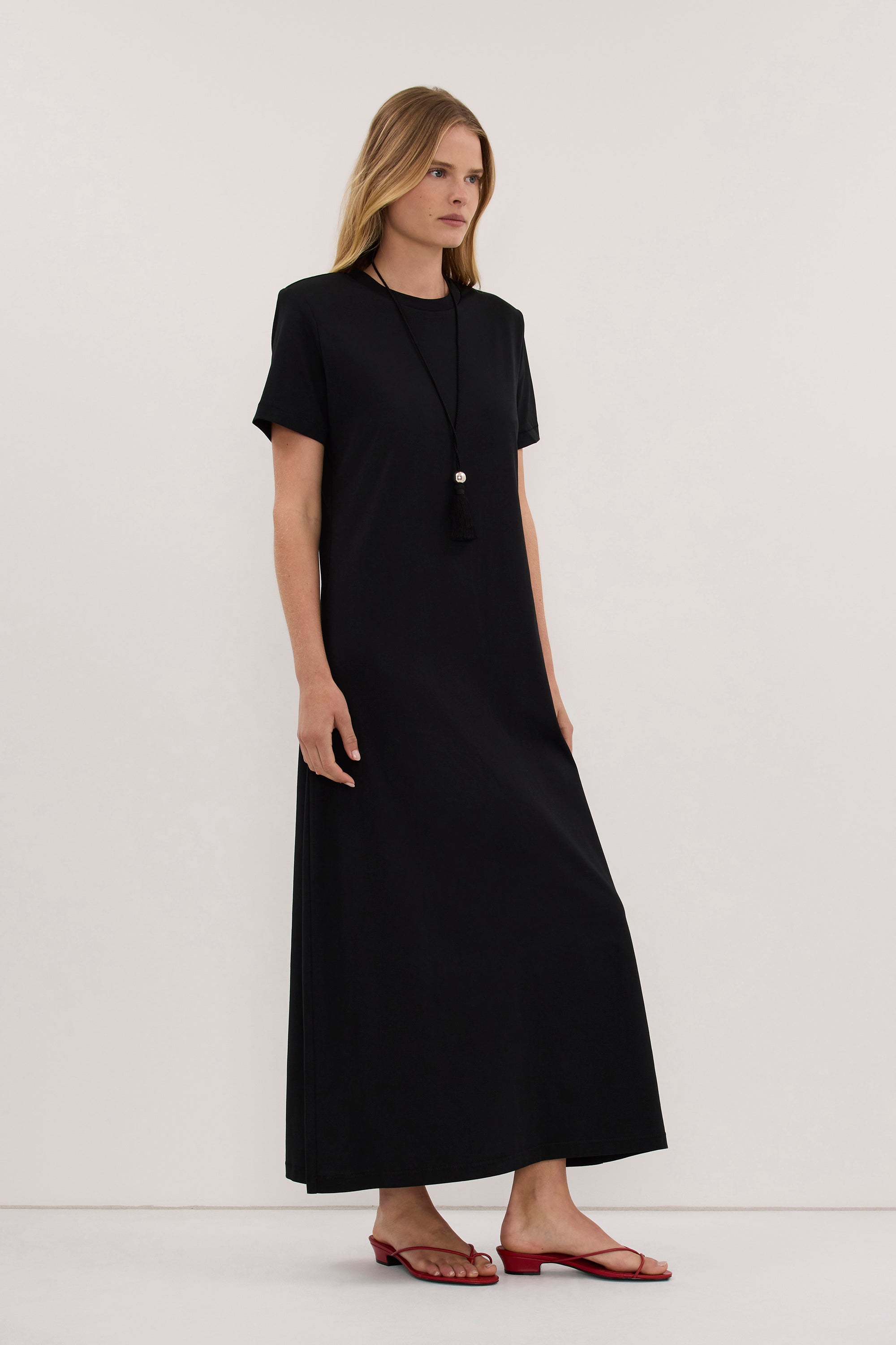 DARCY BLACK SHOULDER PAD MAXI DRESS