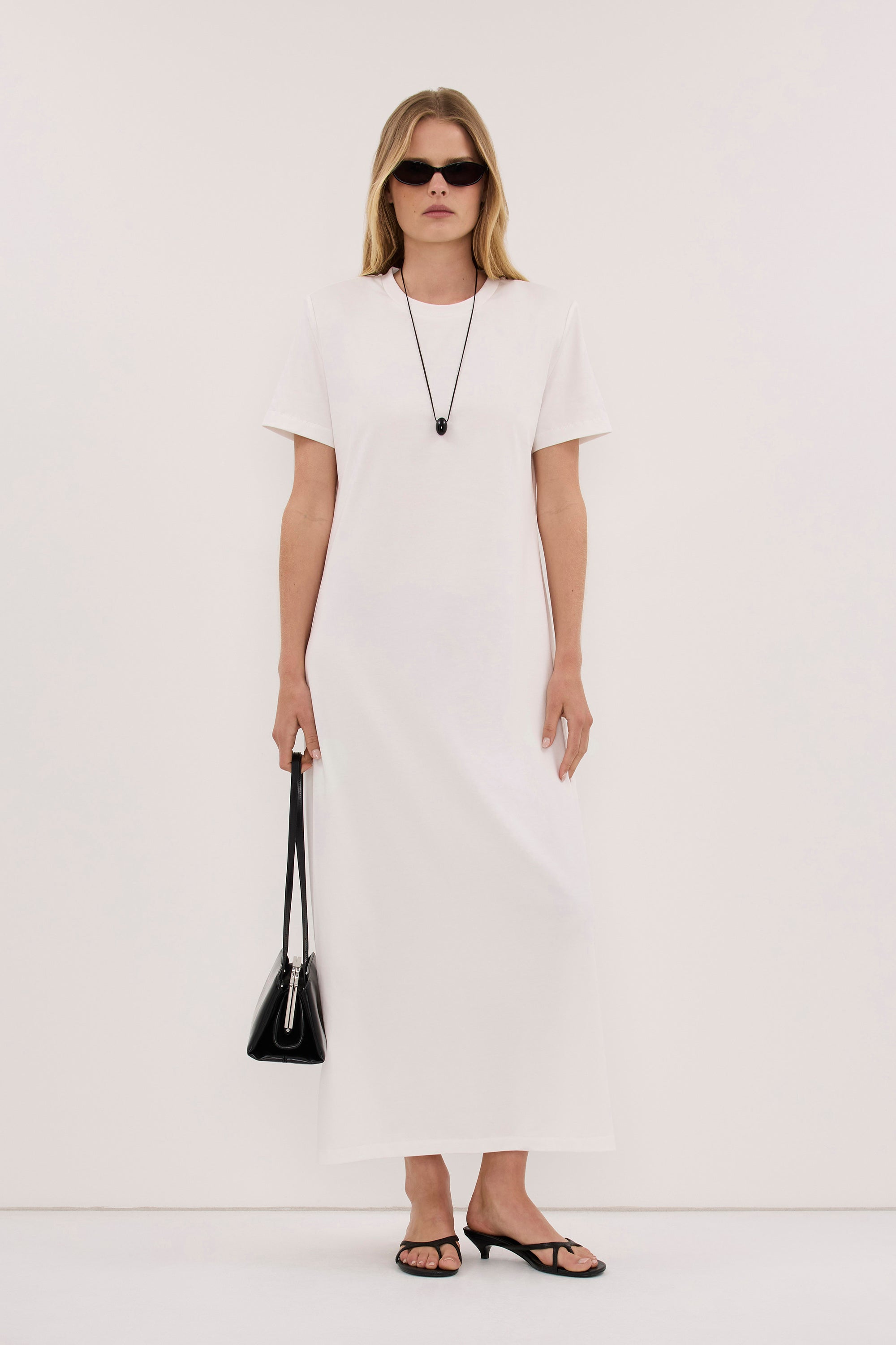 DARCY WHITE SHOULDER PAD MAXI DRESS