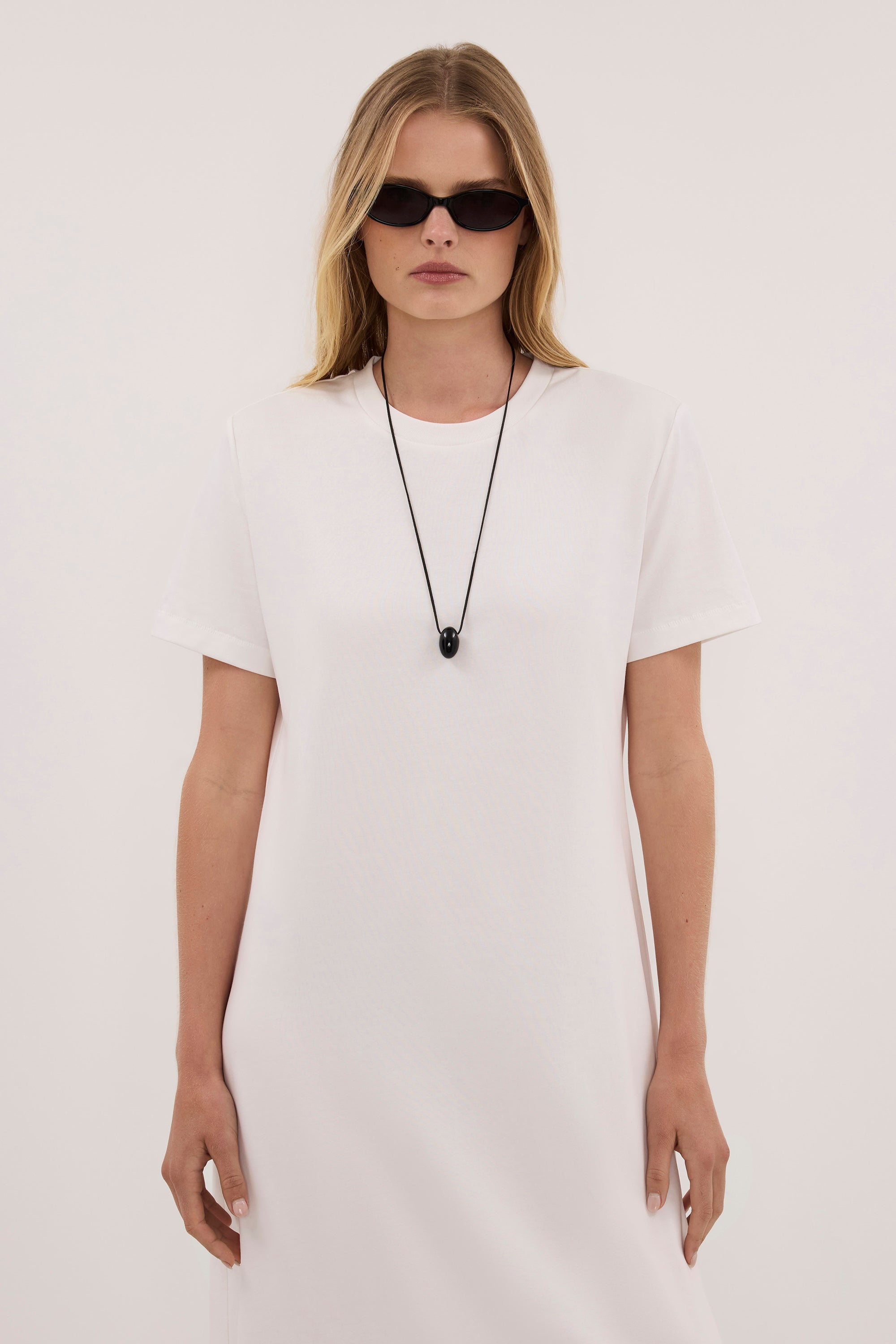 DARCY WHITE SHOULDER PAD MAXI DRESS