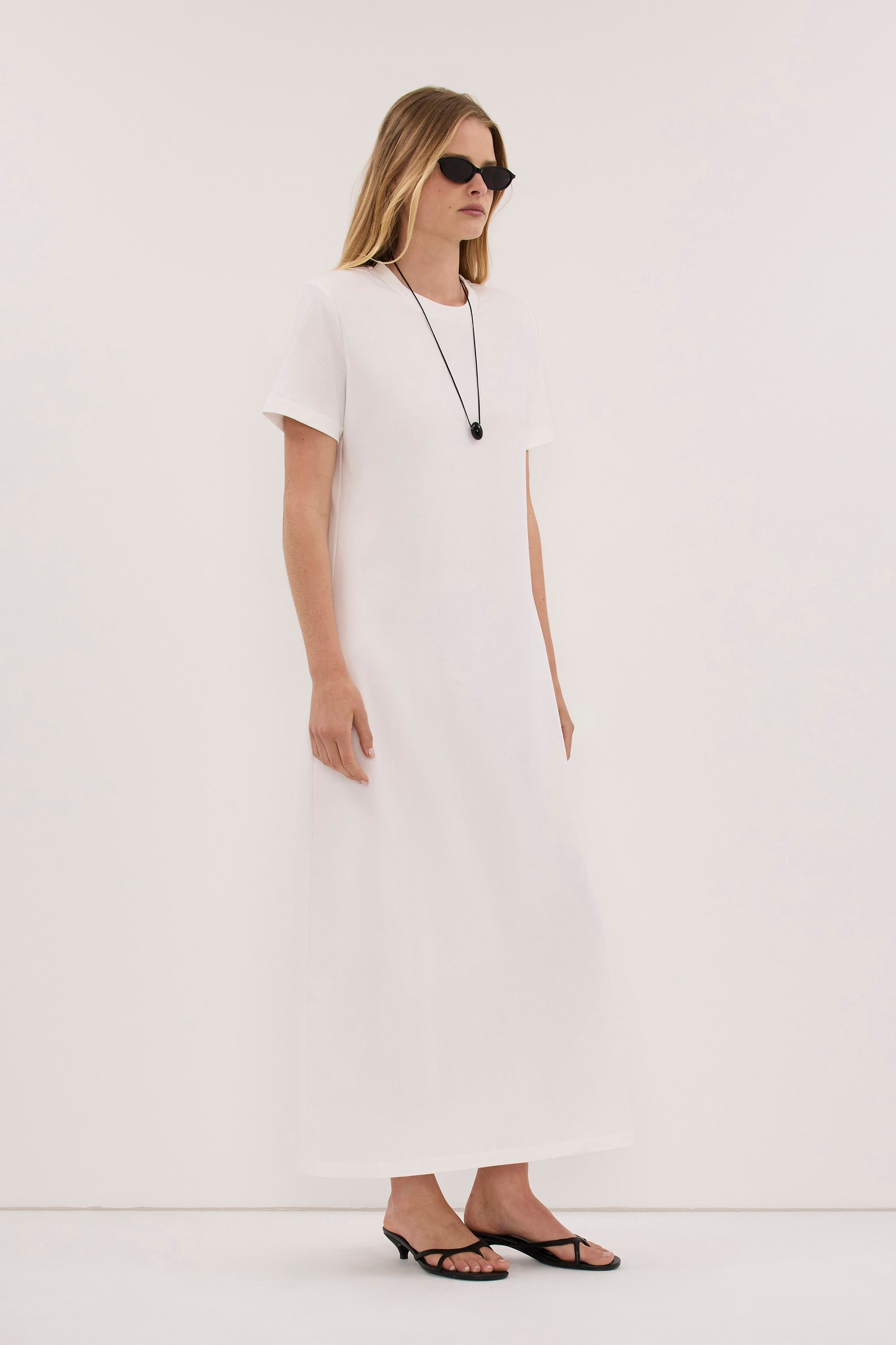 DARCY WHITE SHOULDER PAD MAXI DRESS