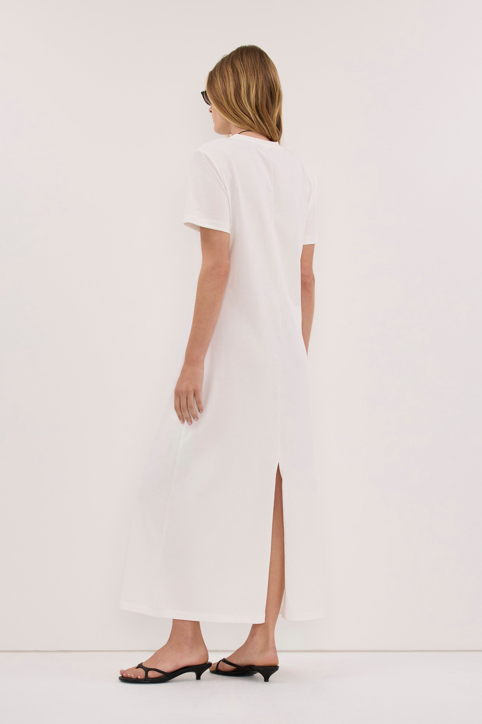 DARCY WHITE SHOULDER PAD MAXI DRESS