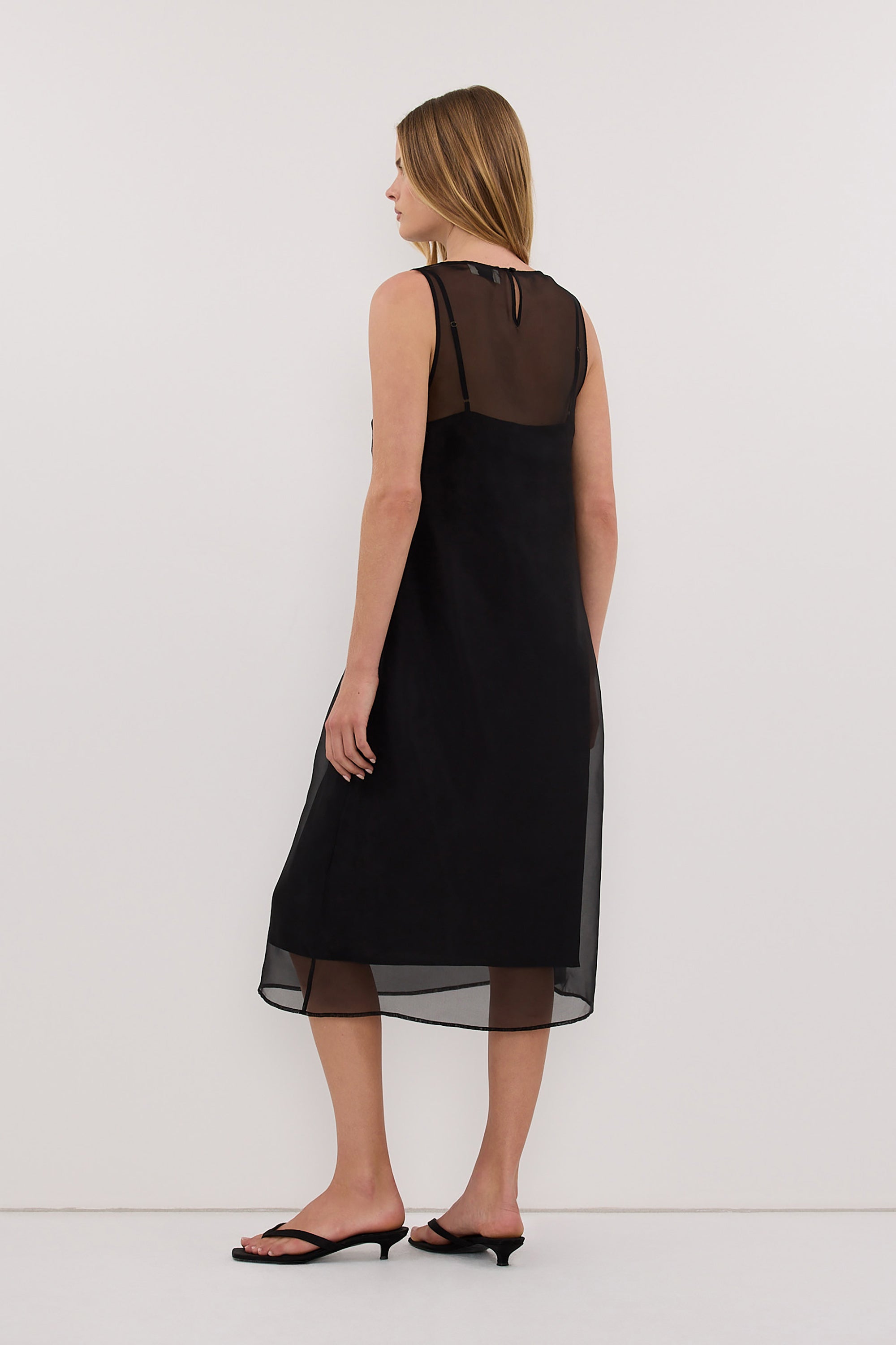 SIAN BLACK SILK ORGANZA MIDI DRESS