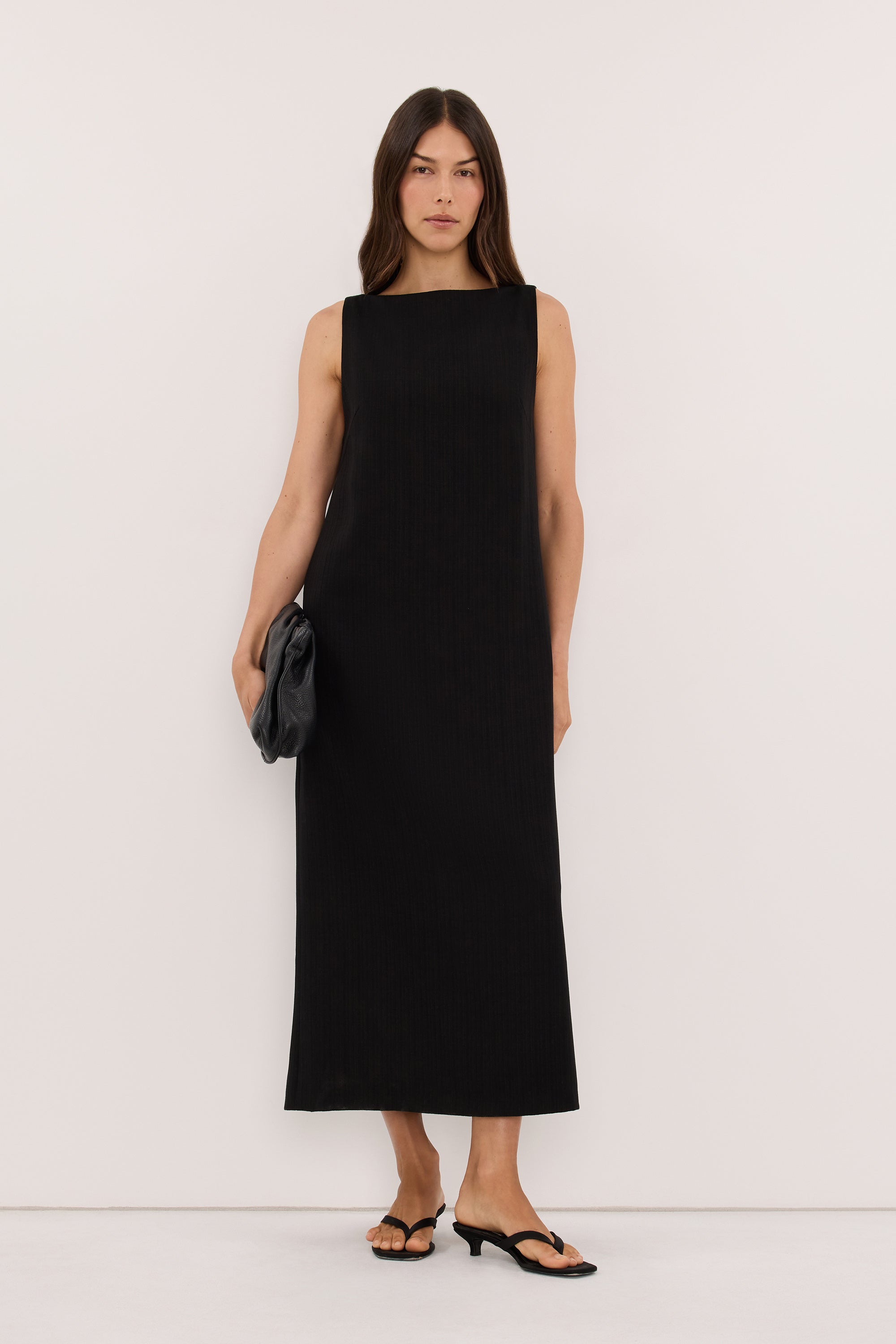 RUNA BLACK BOAT NECK MIDI DRESS