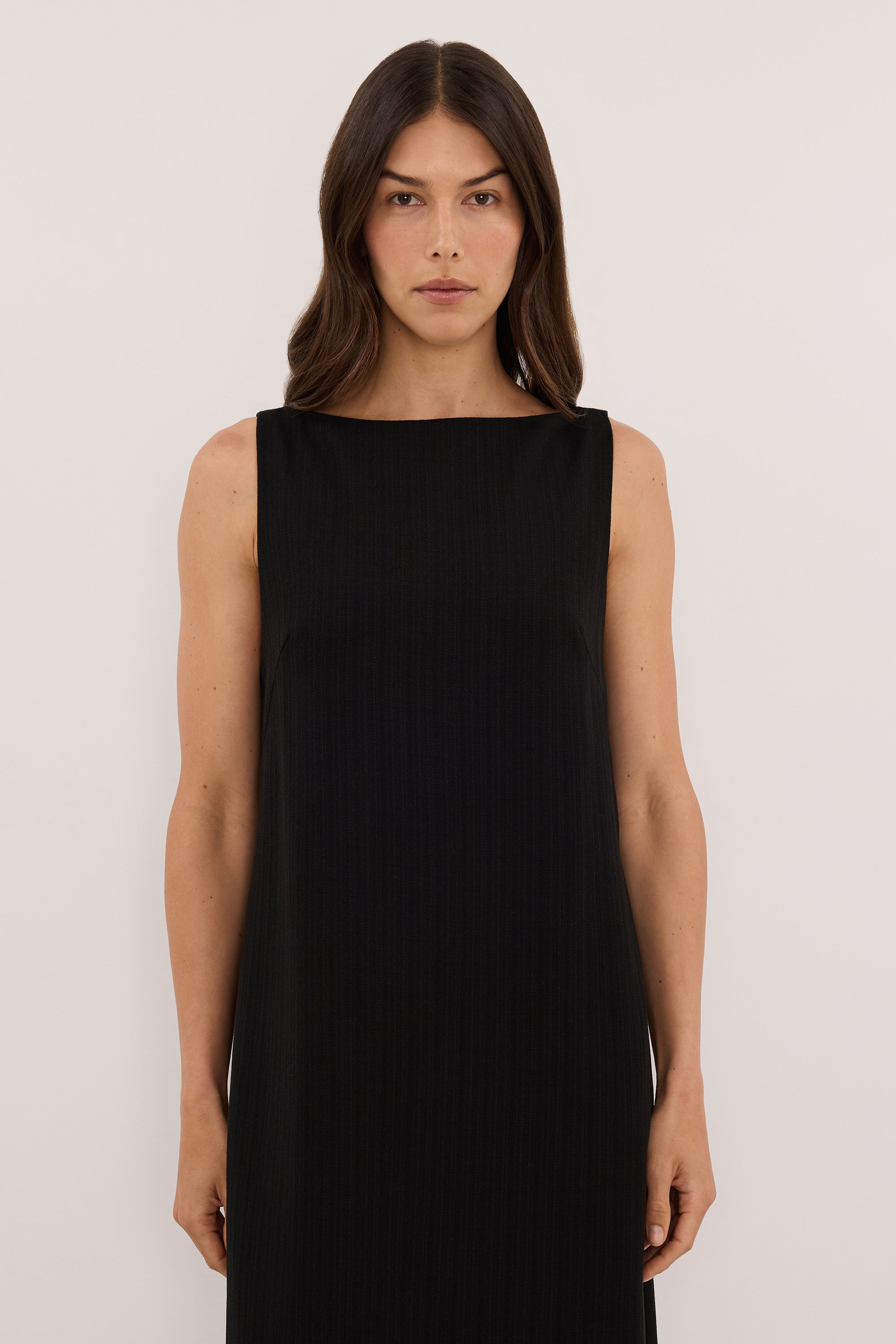 RUNA BLACK BOAT NECK MIDI DRESS