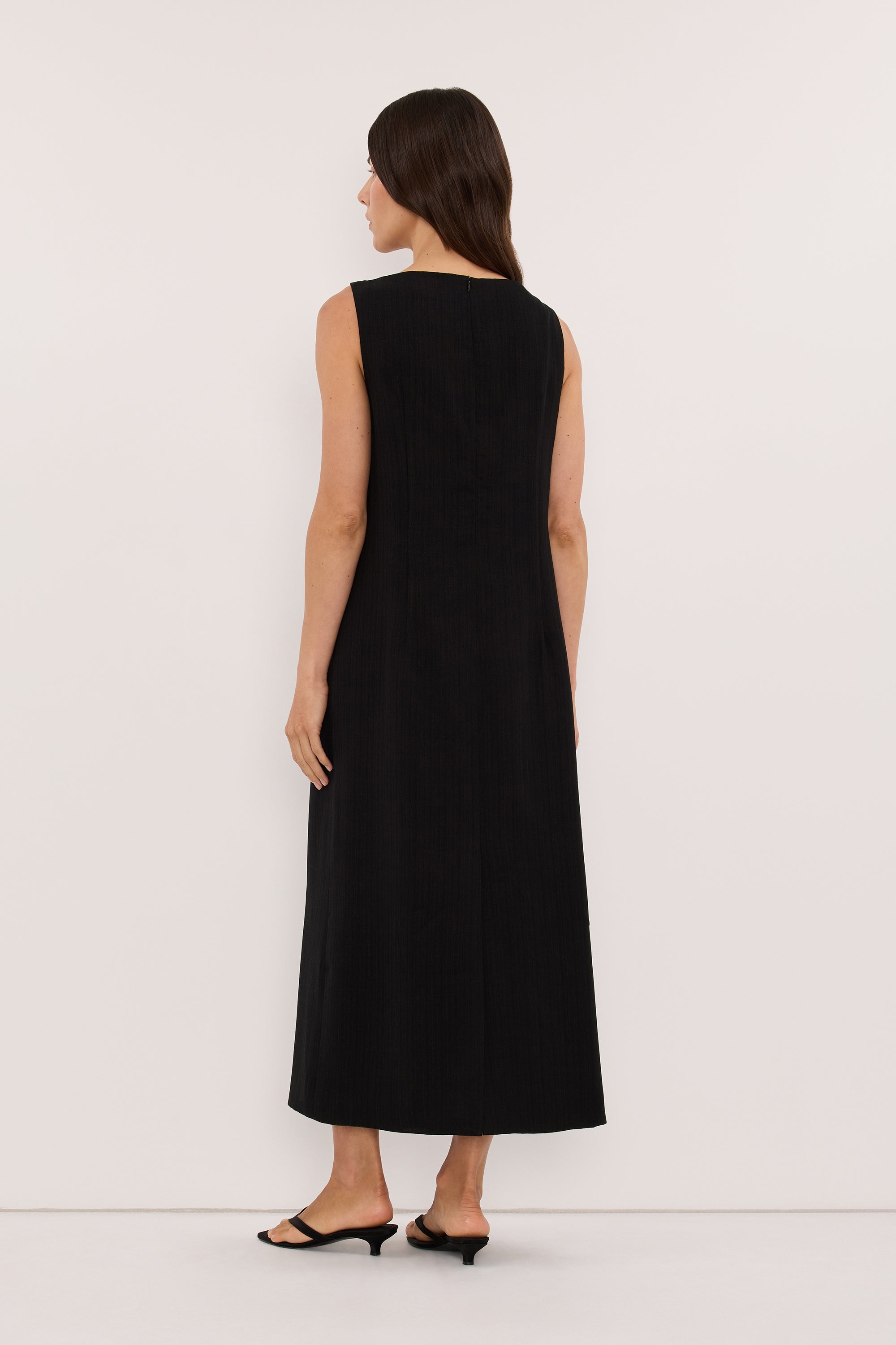 RUNA BLACK BOAT NECK MIDI DRESS