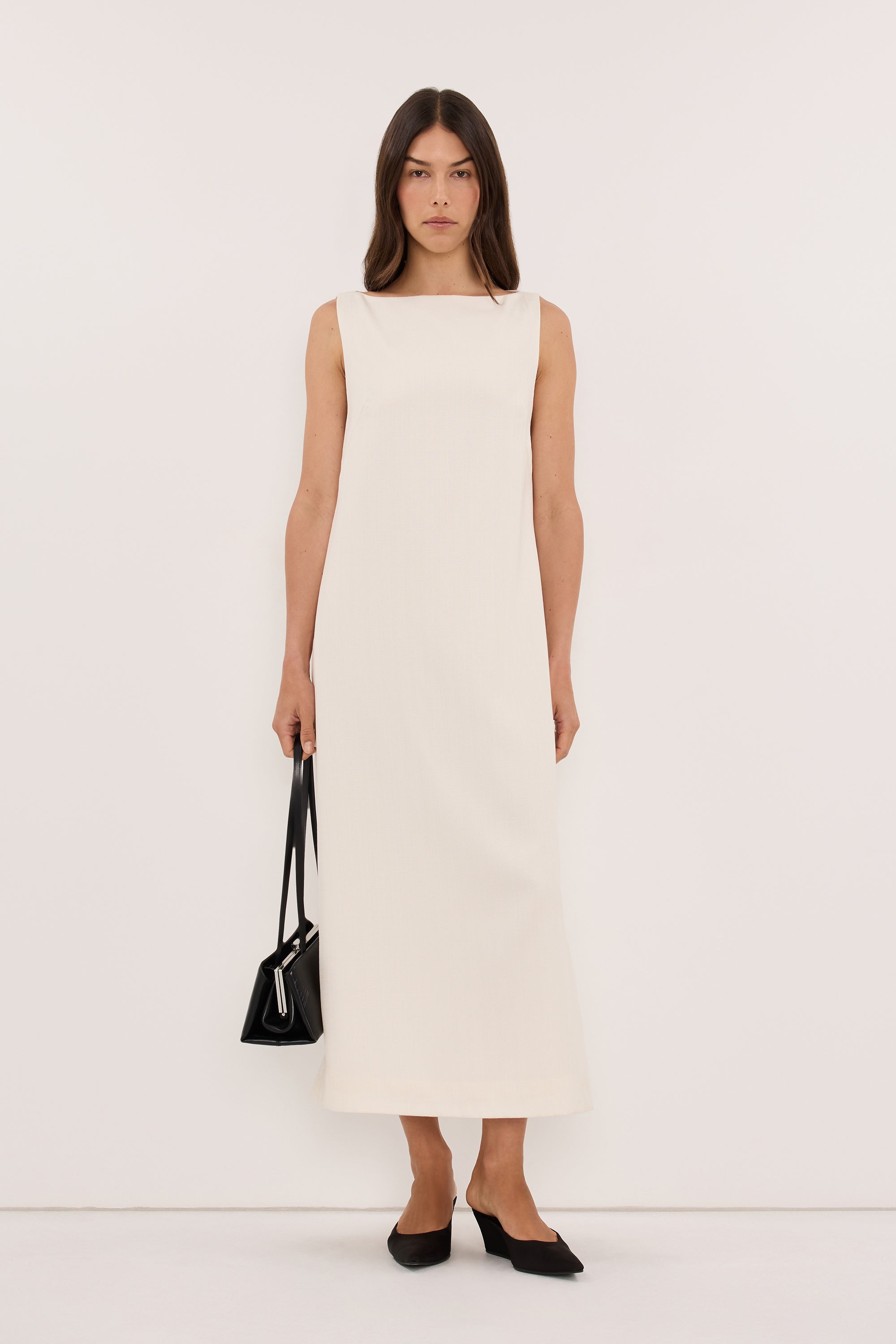 RUNA IVORY BOAT NECK MIDI DRESS