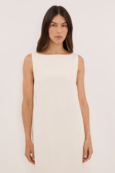 Helena  wearing RUNA IVORY BOAT NECK MIDI DRESS