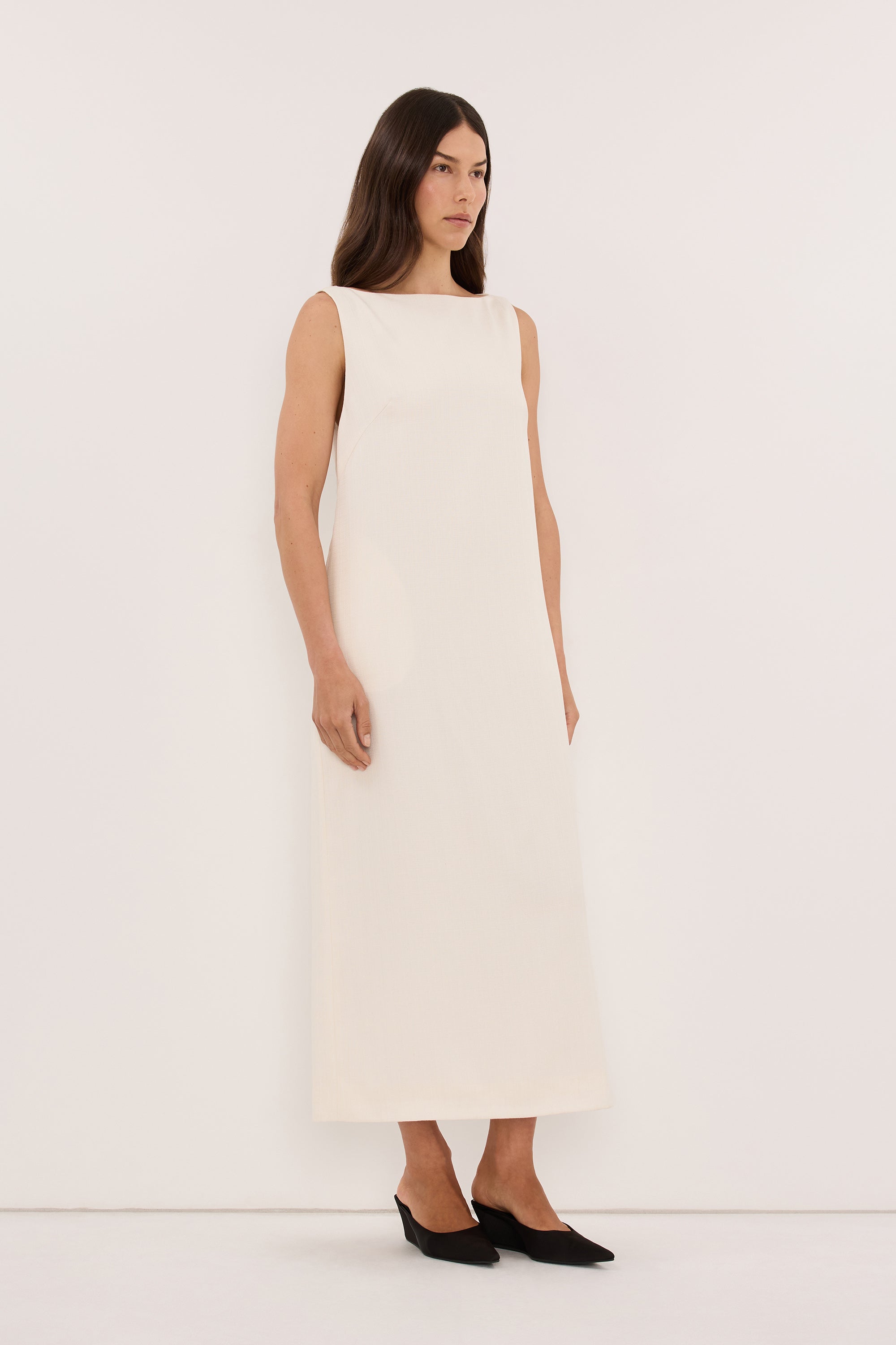 RUNA IVORY BOAT NECK MIDI DRESS