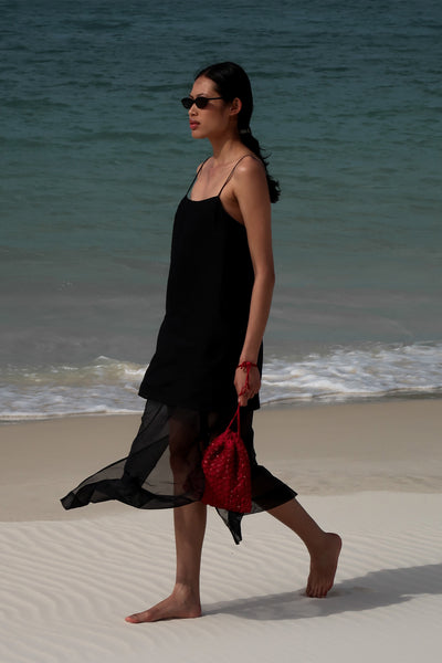 Ploy wearing LILYANA BLACK LINEN SILK ORGANZA DRESS