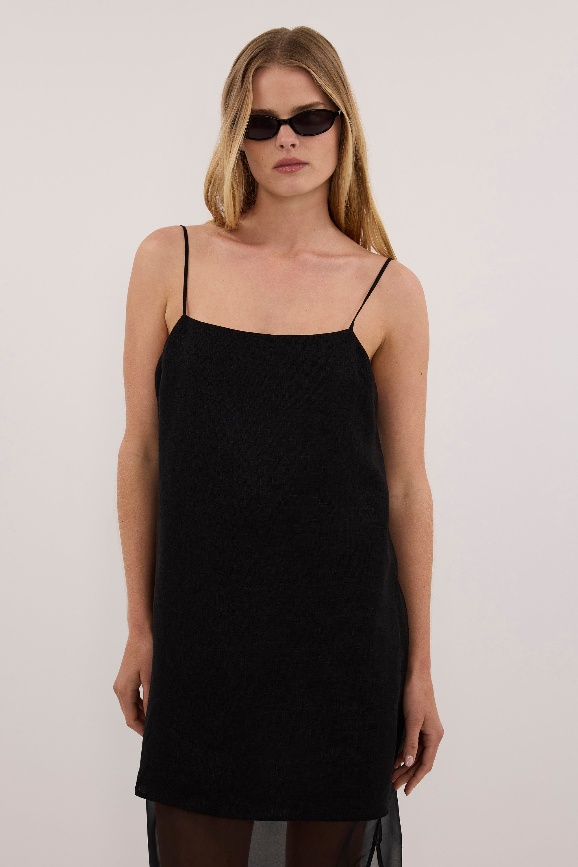 LILYANA BLACK LINEN SILK ORGANZA DRESS