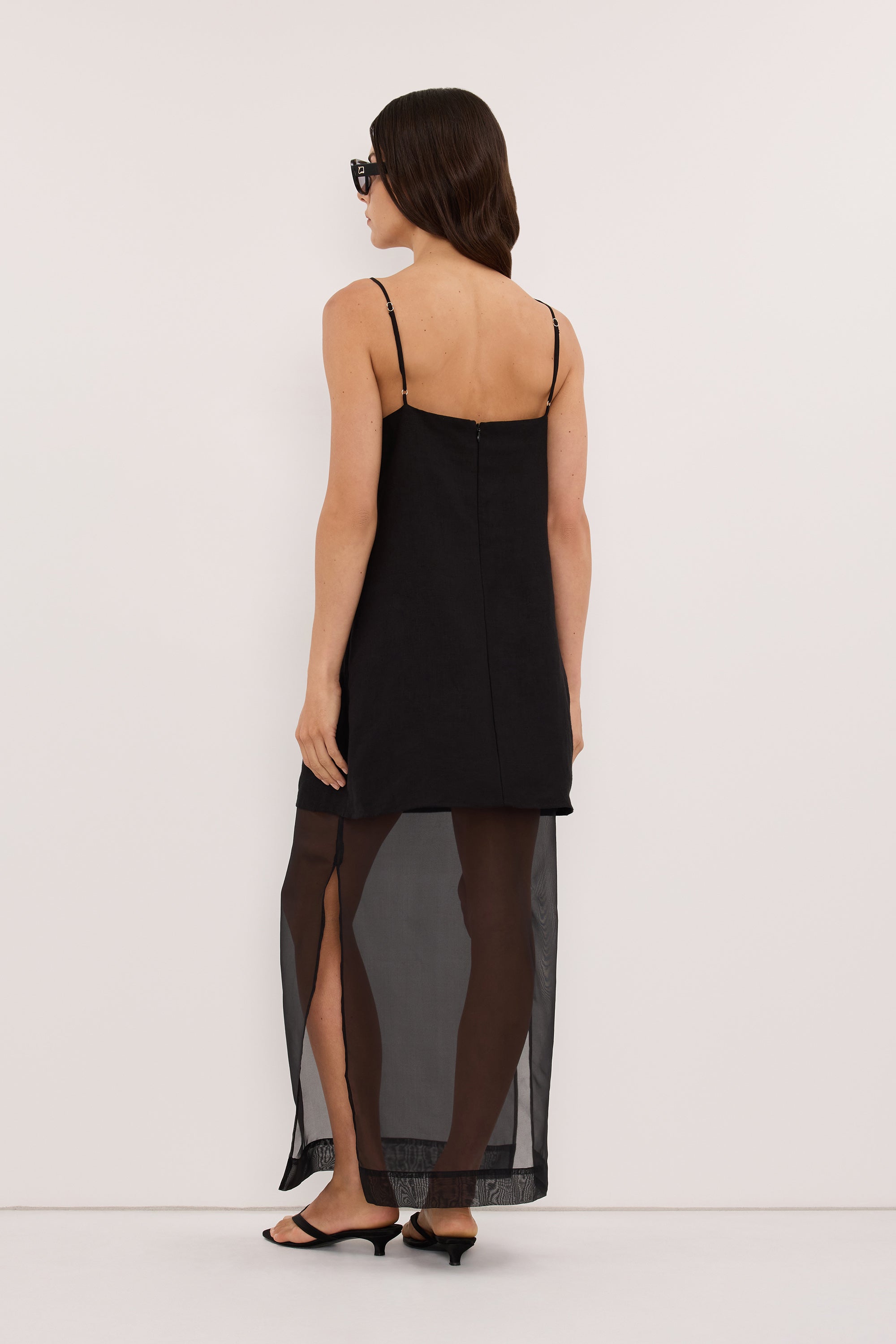 LILYANA BLACK LINEN SILK ORGANZA MAXI DRESS - PRE ORDER