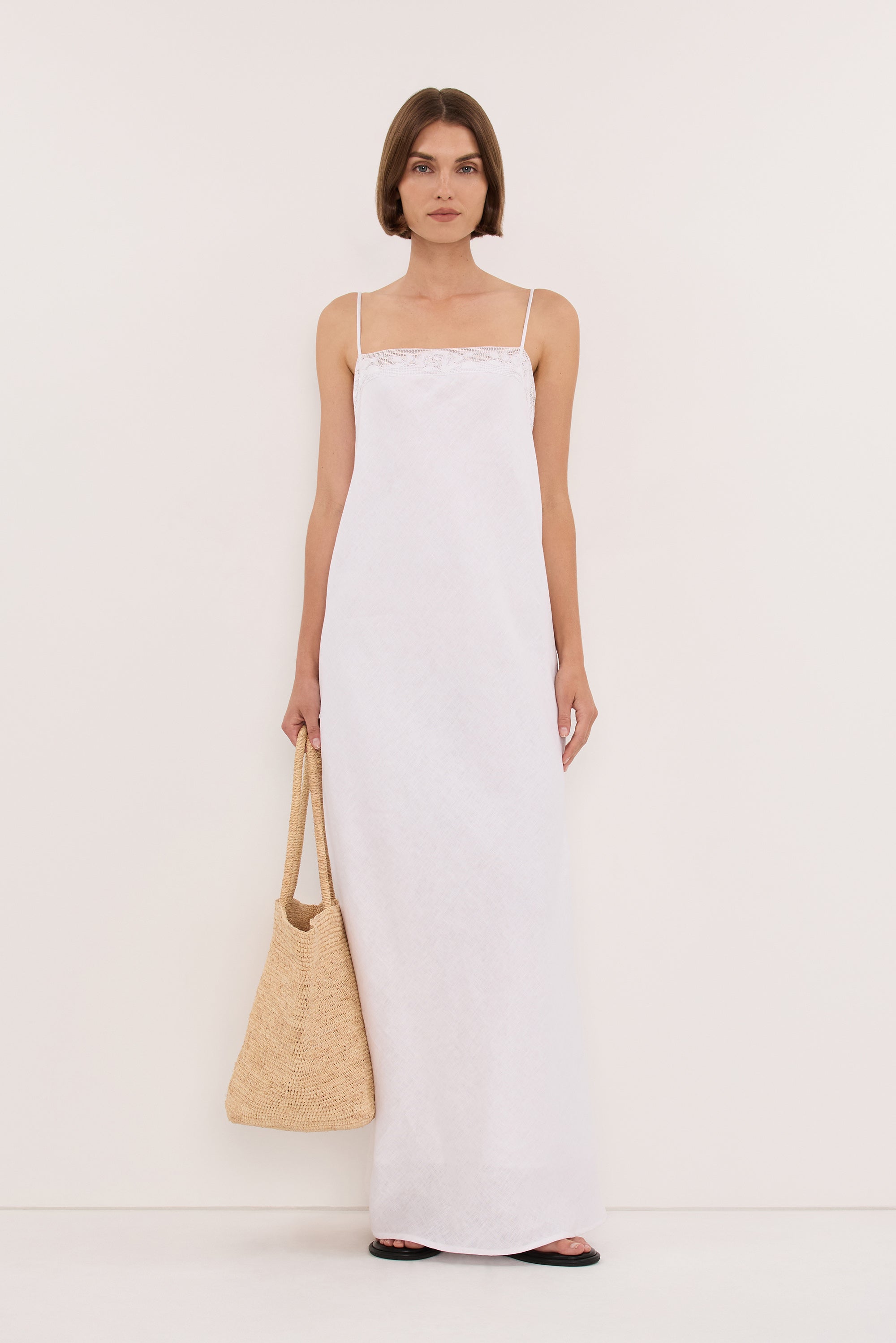 ROSEMARY WHITE LINEN MIDI DRESS