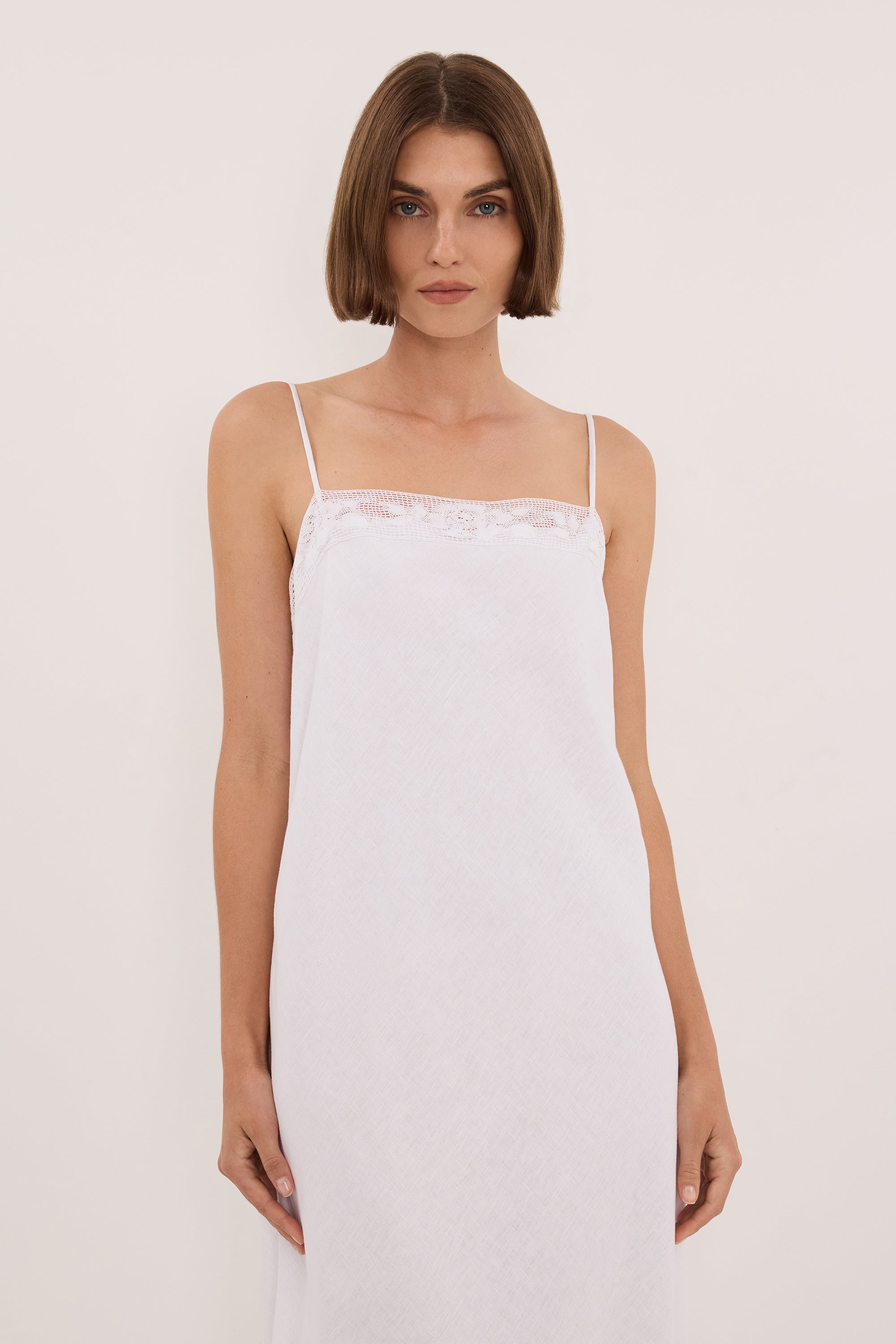 ROSEMARY WHITE LINEN MIDI DRESS